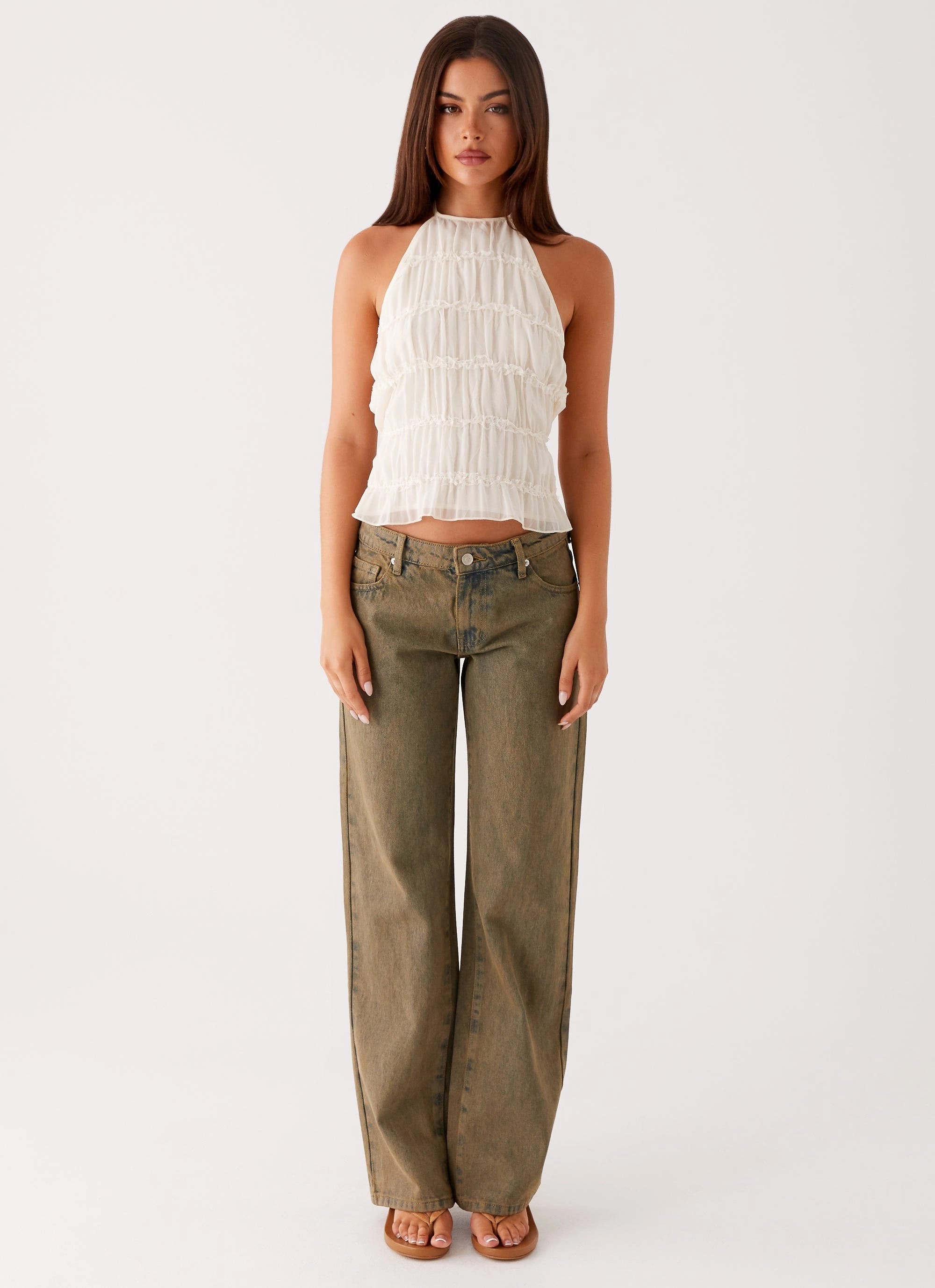 Jaiden Low Rise Denim Jeans - Brown Sand Wash Essential Comfort Wear