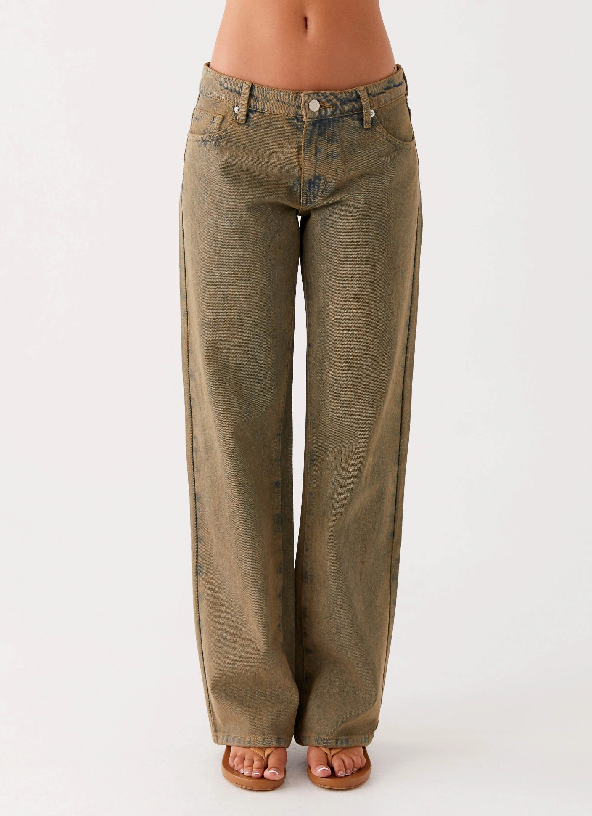 TemperatureRegulation Durable Weave Jaiden Low Rise Denim Jeans - Brown Sand Wash