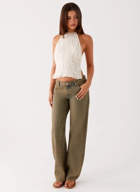 Jaiden Low Rise Denim Jeans - Brown Sand Wash Breathable Layer Fit Urban Comfort