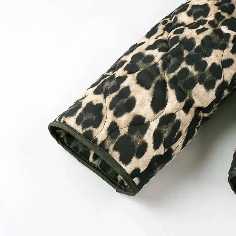 Jain Leopard Print Lapel Quilted Jacket