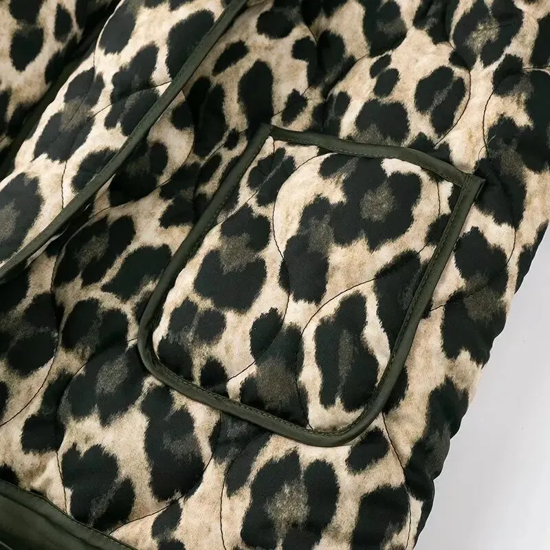 Jain Leopard Print Lapel Quilted Jacket