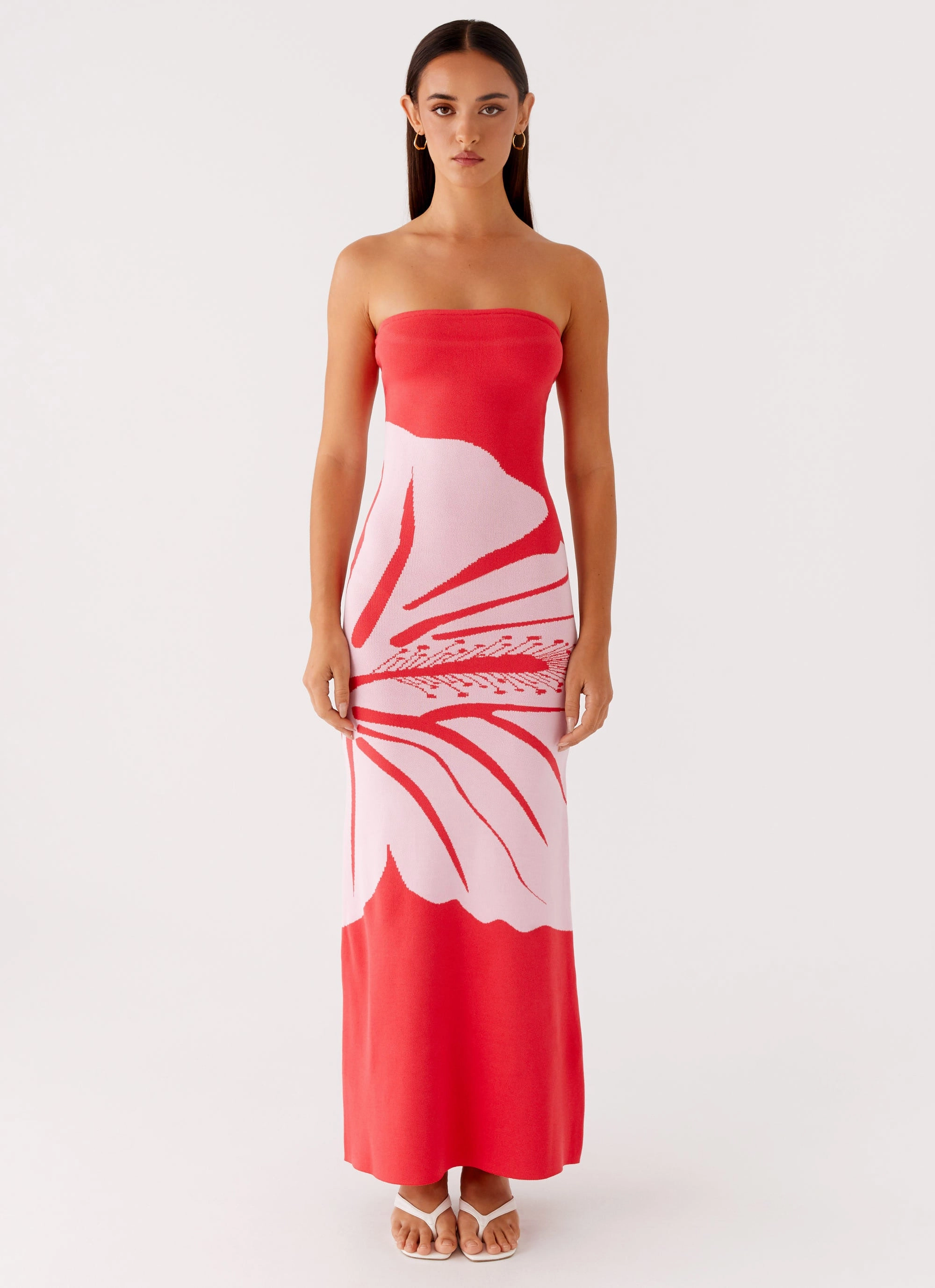 All Look Soft and Light Jala Strapless Knit Maxi Dress - Red Floral