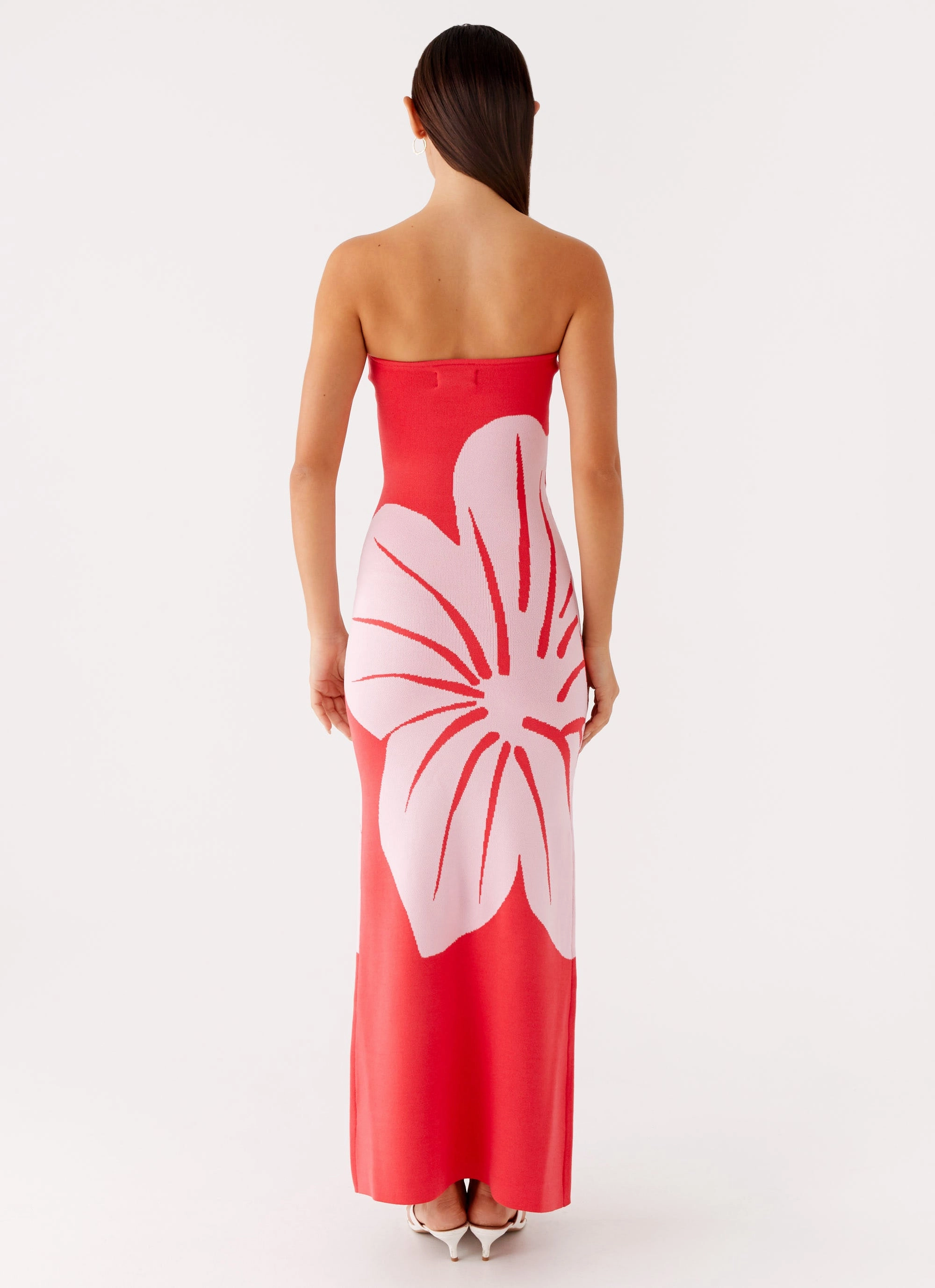 Jala Strapless Knit Maxi Dress - Red Floral Night Vibes Bright Vibe