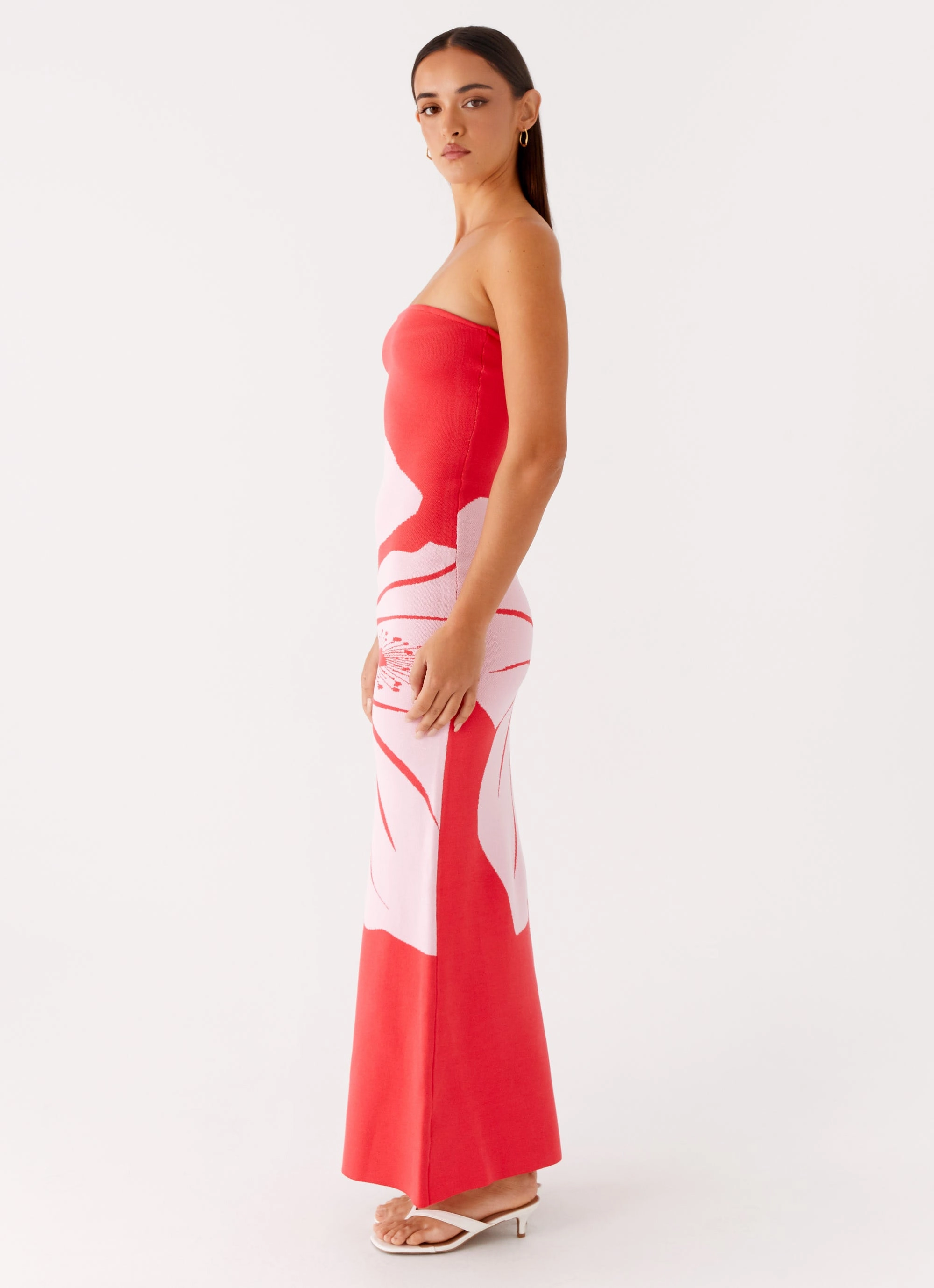 Jala Strapless Knit Maxi Dress - Red Floral Balanced Tone