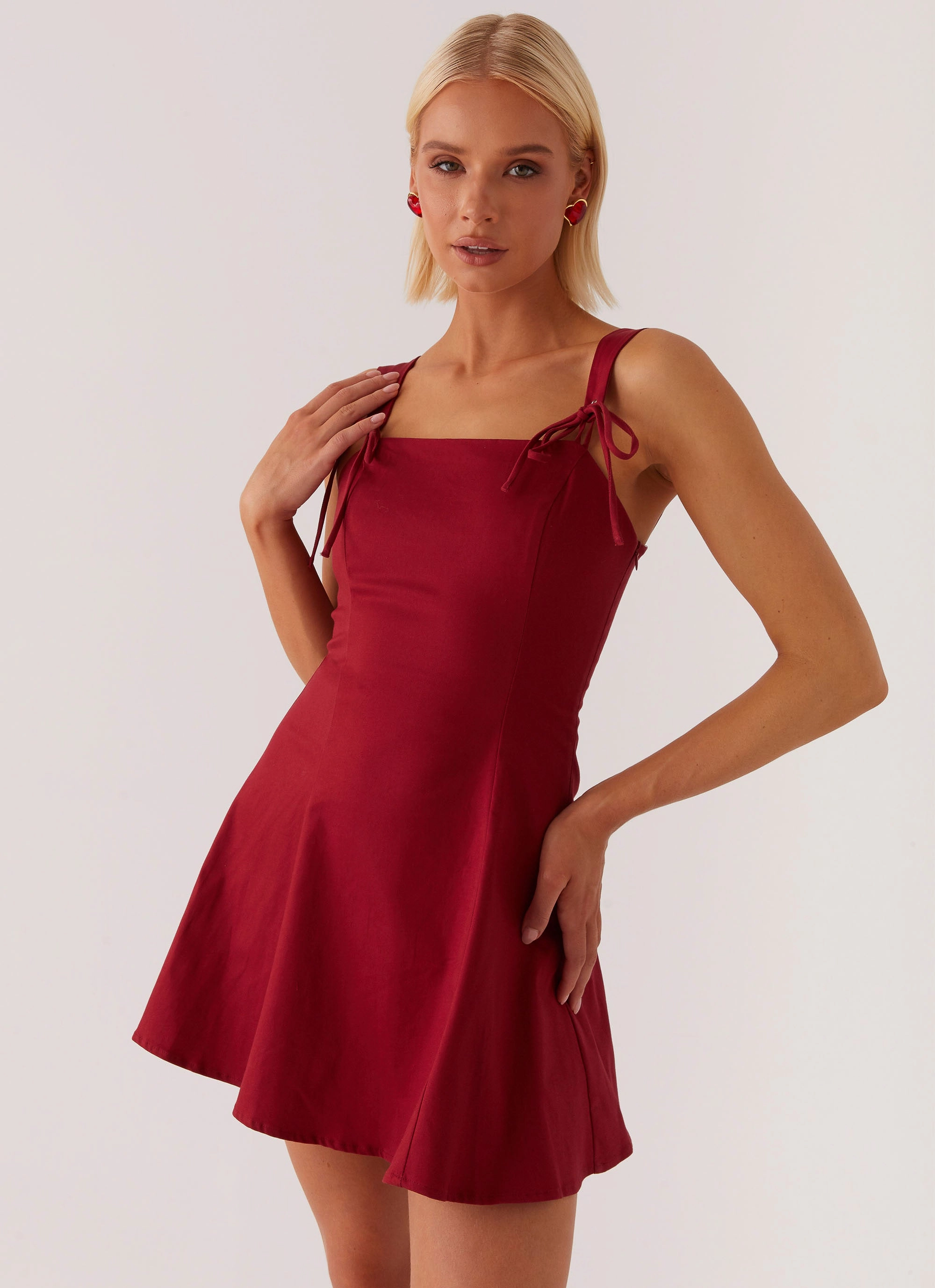 Jamaya Tie Mini Dress - Red Light Layers Fitted waist