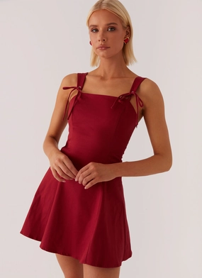 Jamaya Tie Mini Dress - Red Minimal Touch Fresh Outfit