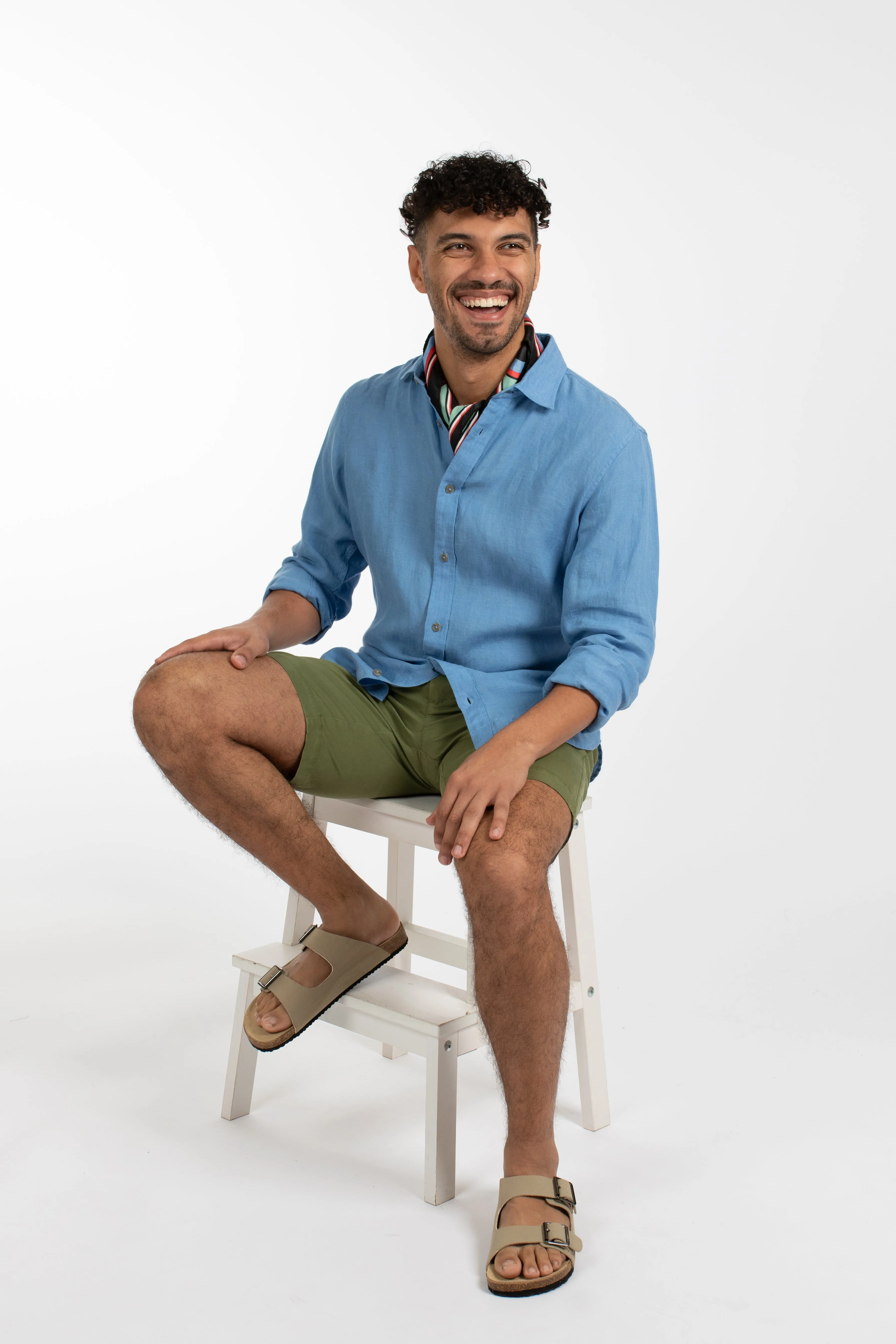 James Harper JHS500 L/S Linen Shirt - Mid Blue