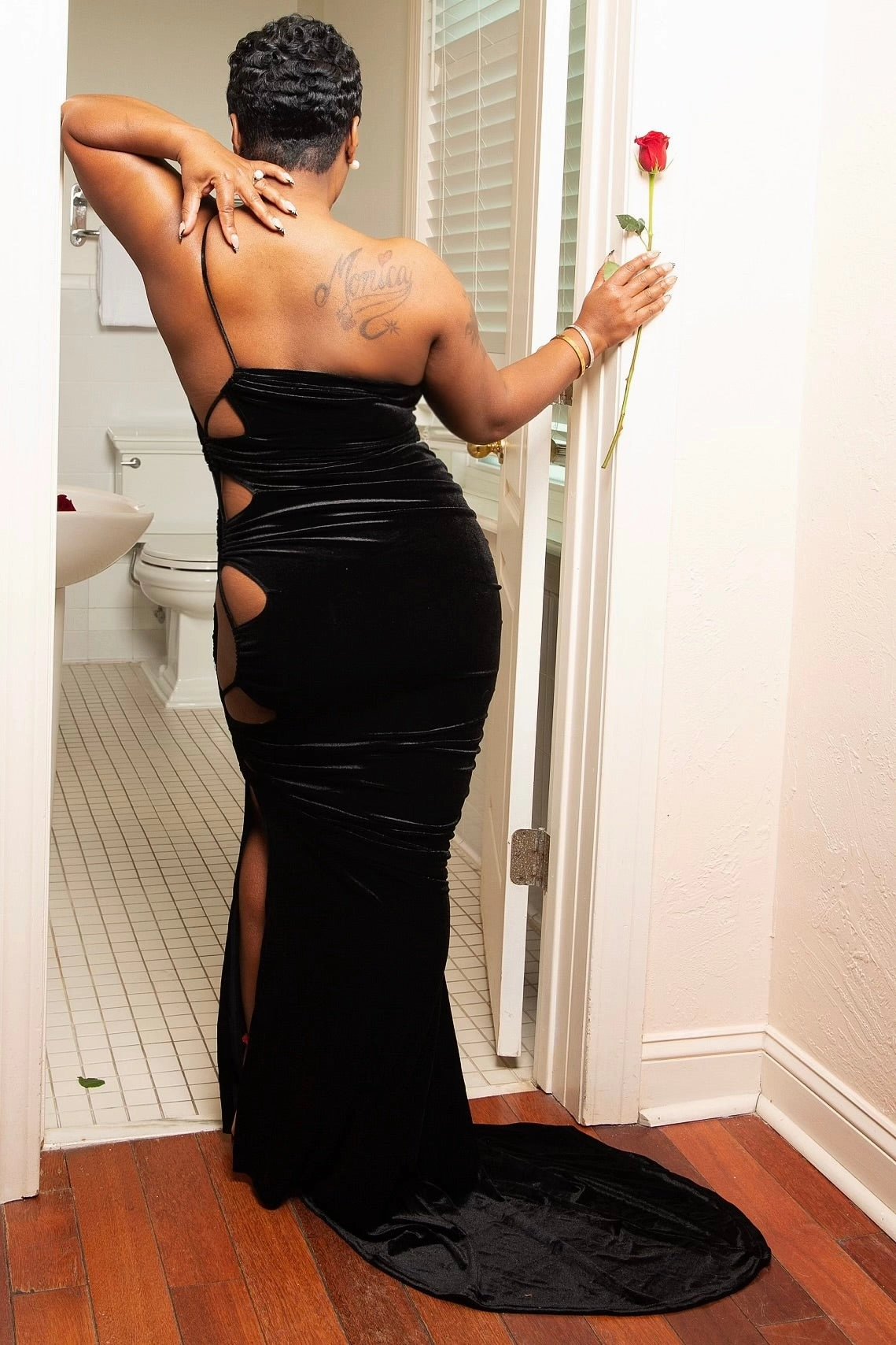 Jane Cut Out Detail Velvet Mermaid Maxi Skirt Layered Panel Design