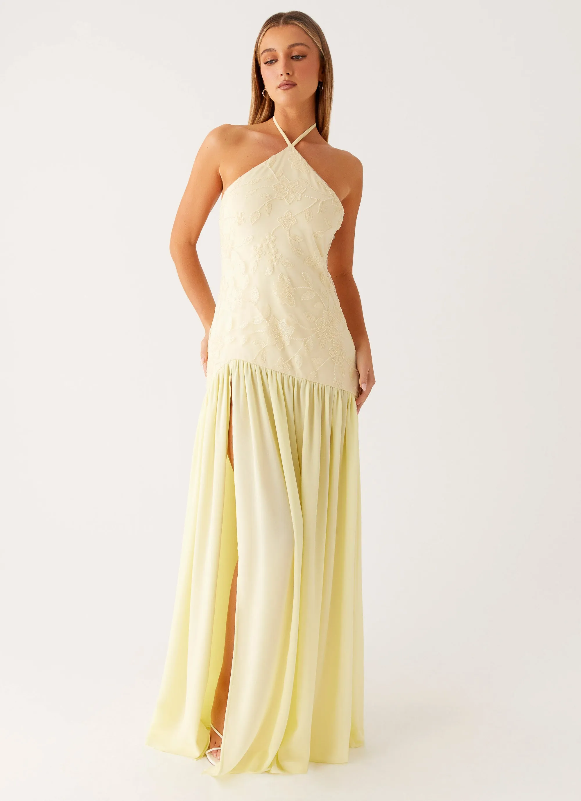 Poised Vibe Tasteful Detail Janelle Beaded Maxi Dress - Yellow