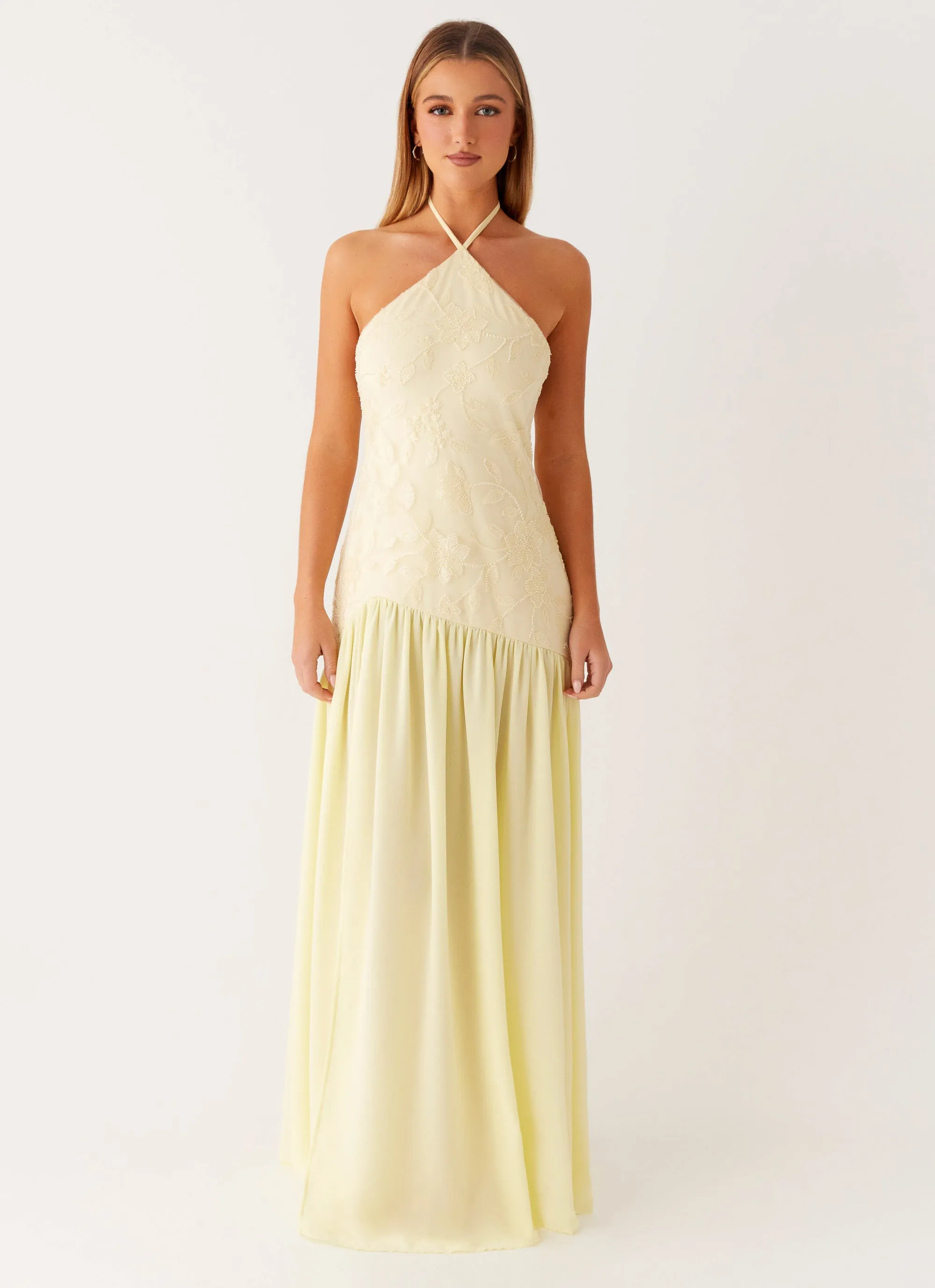 Edge Detail Janelle Beaded Maxi Dress - Yellow