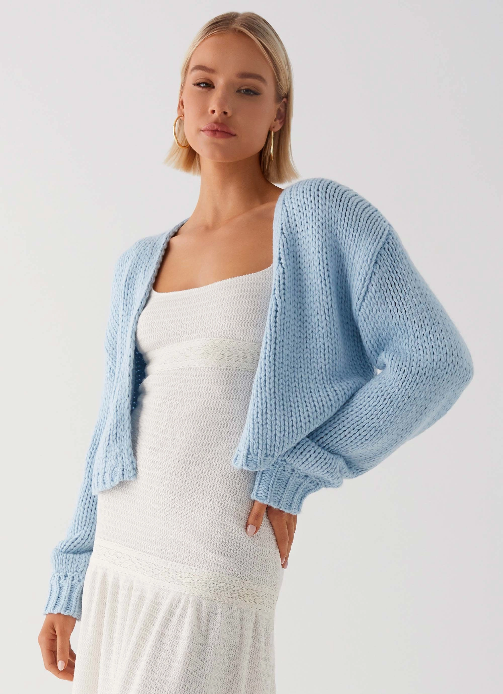 Taped Edges ReflectiveDetails Jasleen Knit Cardigan - Blue