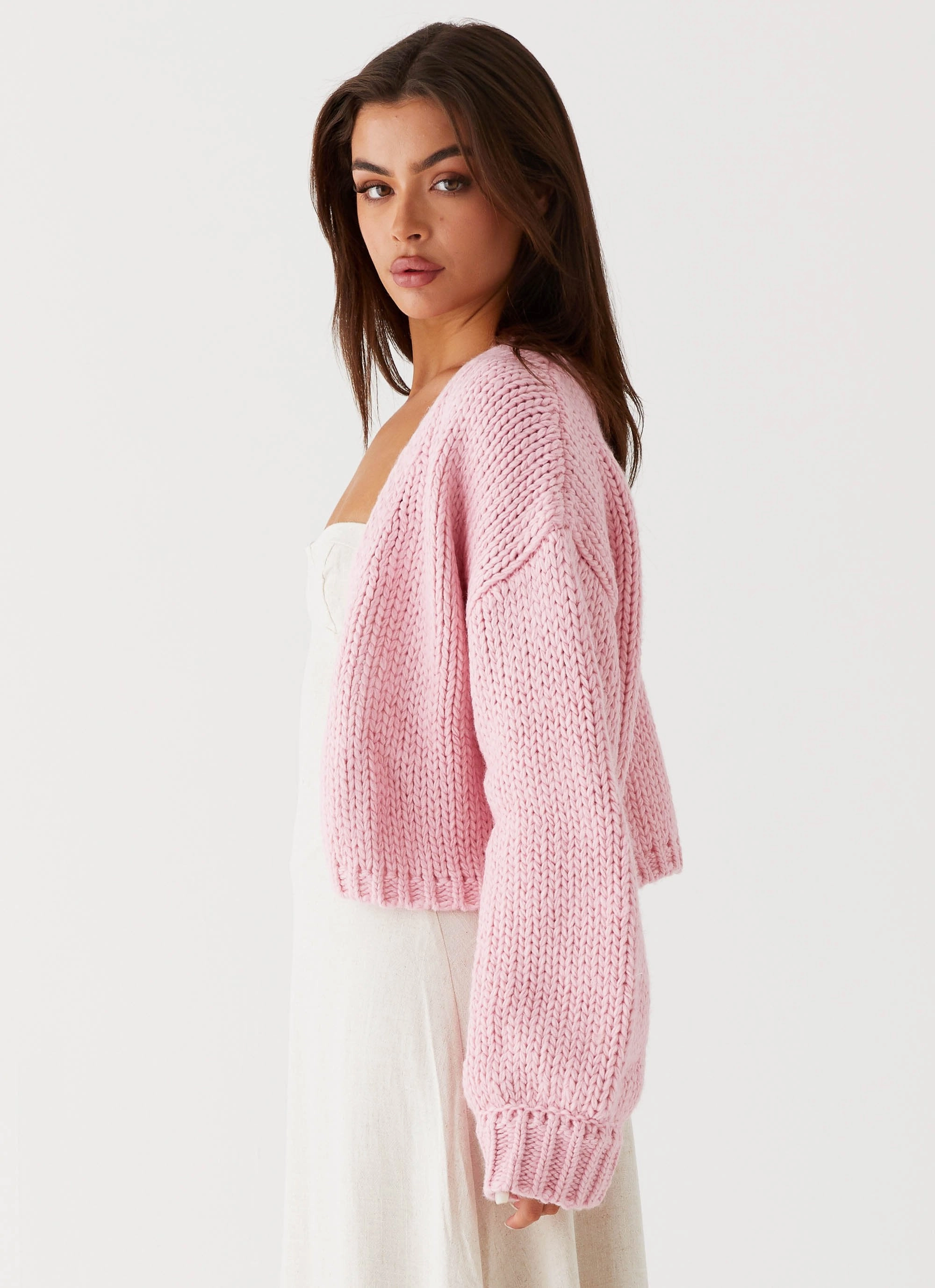 Jasleen Knit Cardigan - Pink Quick Pull Zipper
