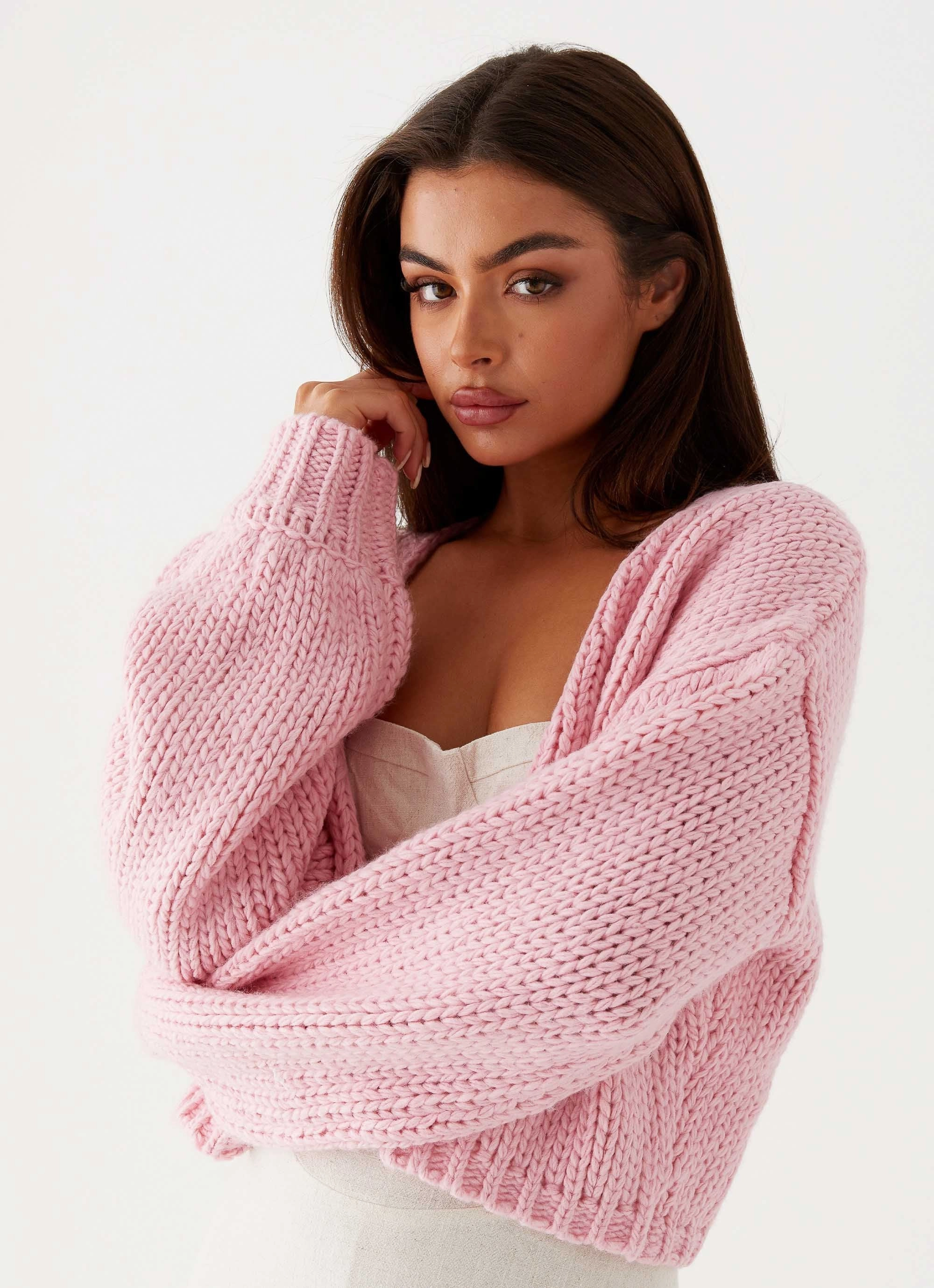 Chill Look Hike Fit Jasleen Knit Cardigan - Pink