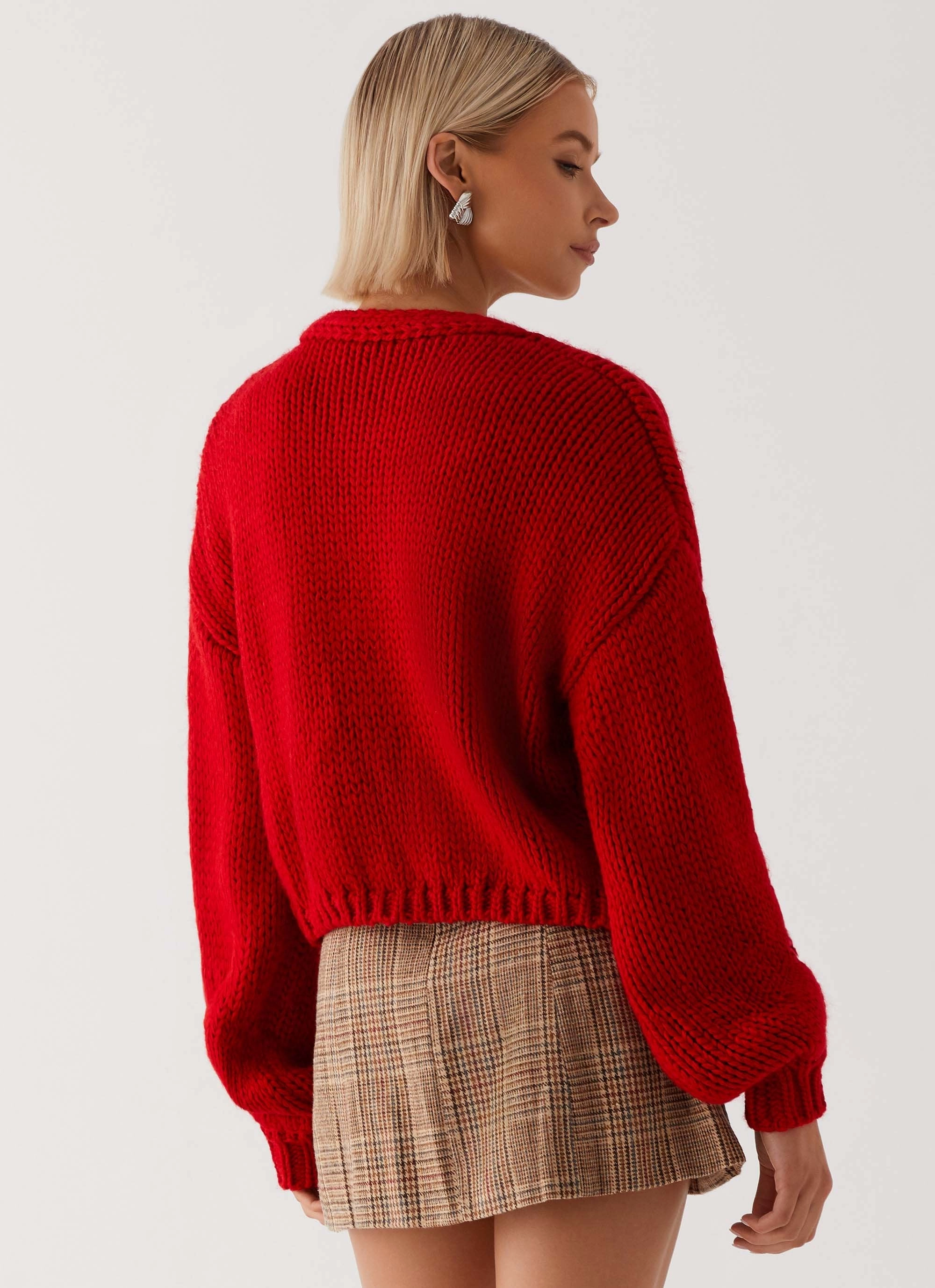 Jasleen Knit Cardigan - Red Winter Fashion