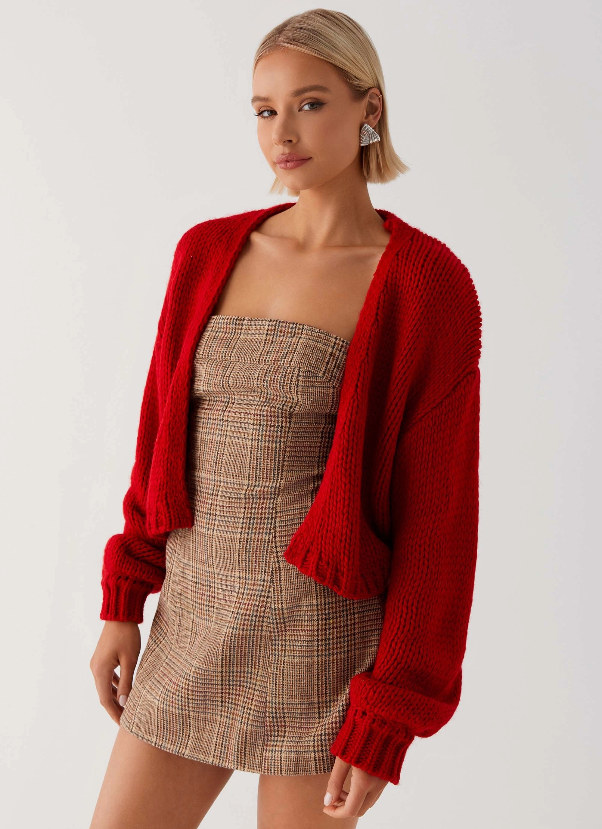 Jasleen Knit Cardigan - Red Weatherproof Construction Noise Reducing Fabric