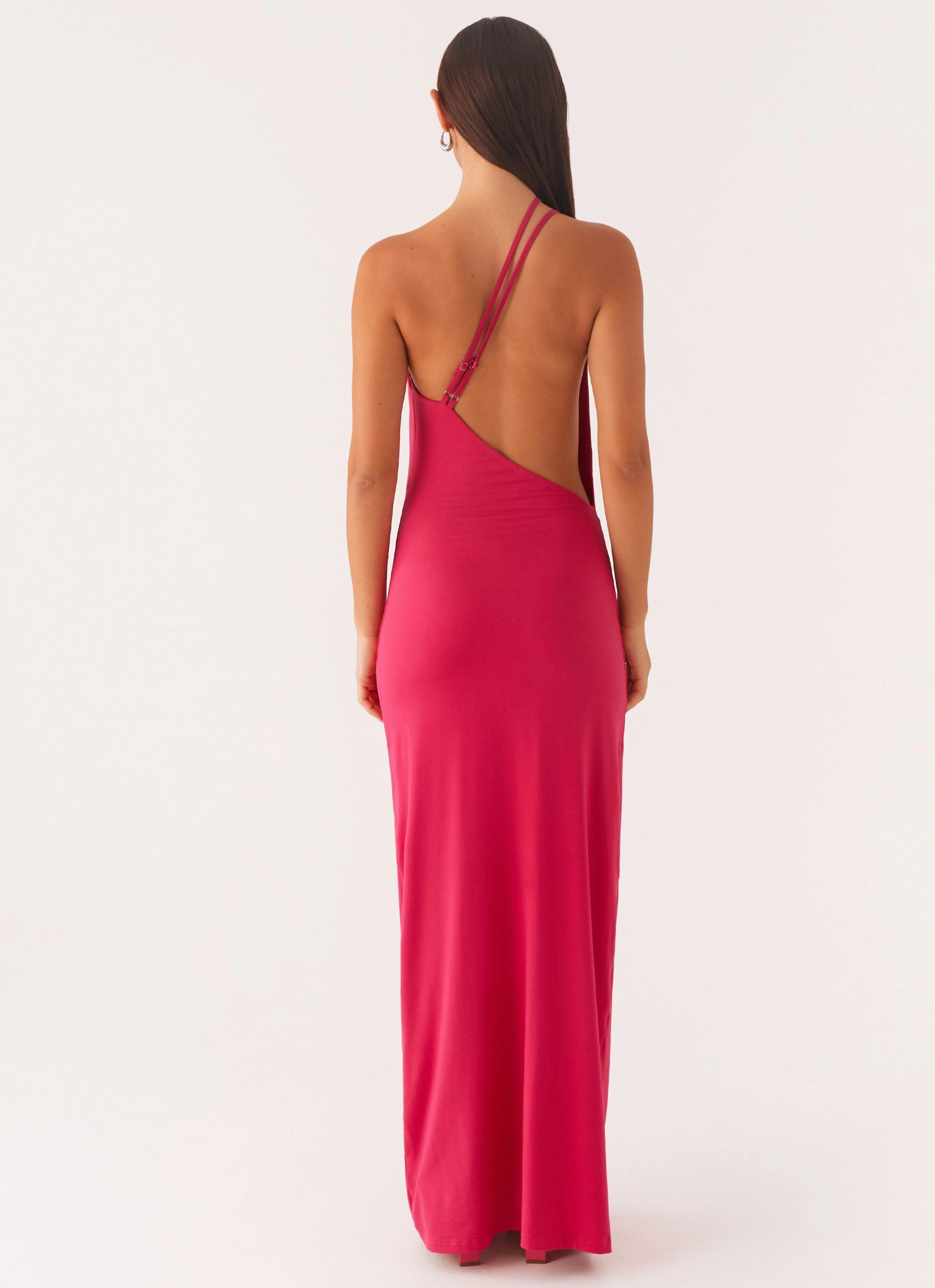 Sleek long-sleeve dress Jayla One Shoulder Maxi Dress - Fuchsia