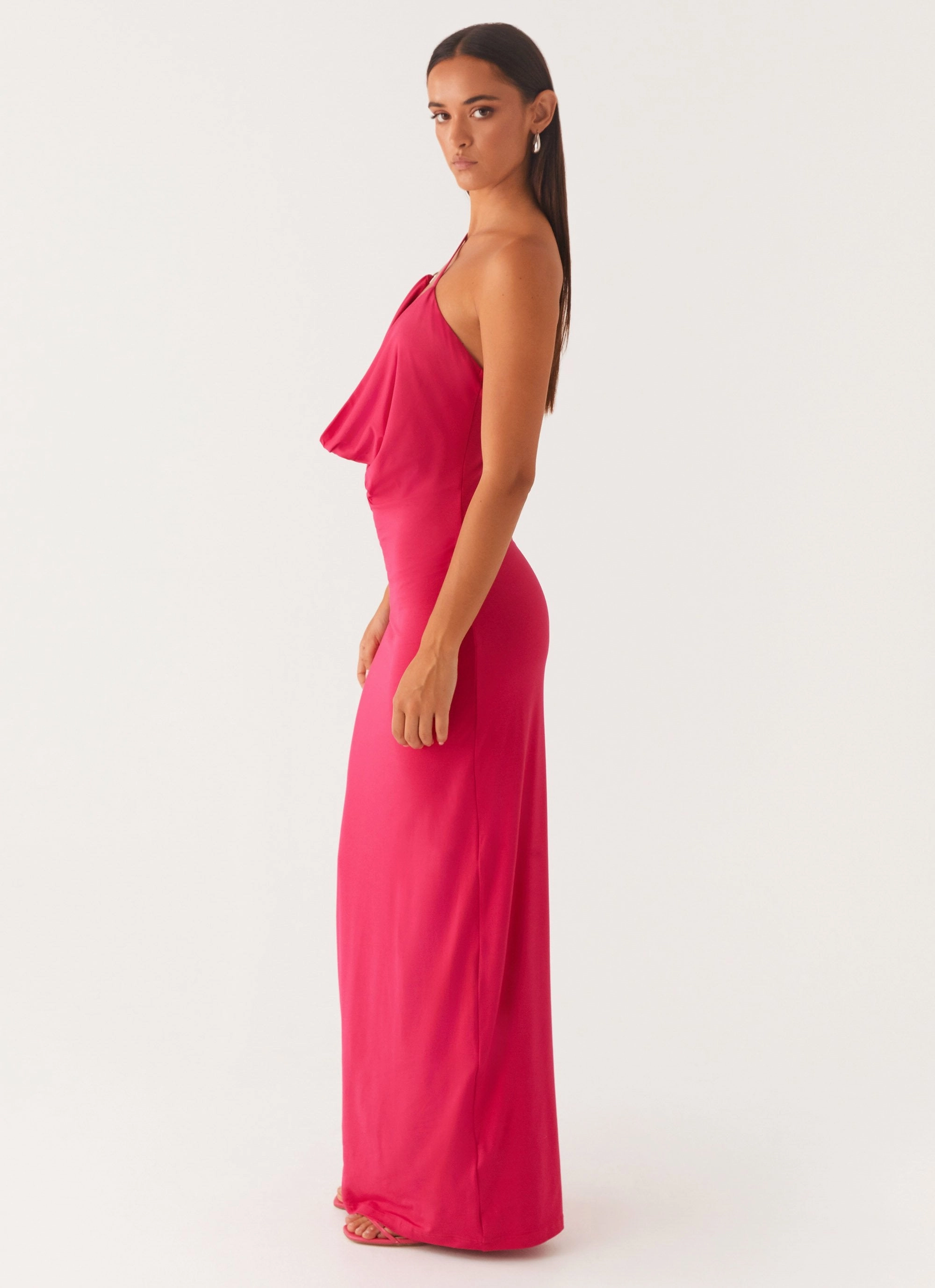 Work Mood Street Casual Jayla One Shoulder Maxi Dress - Fuchsia