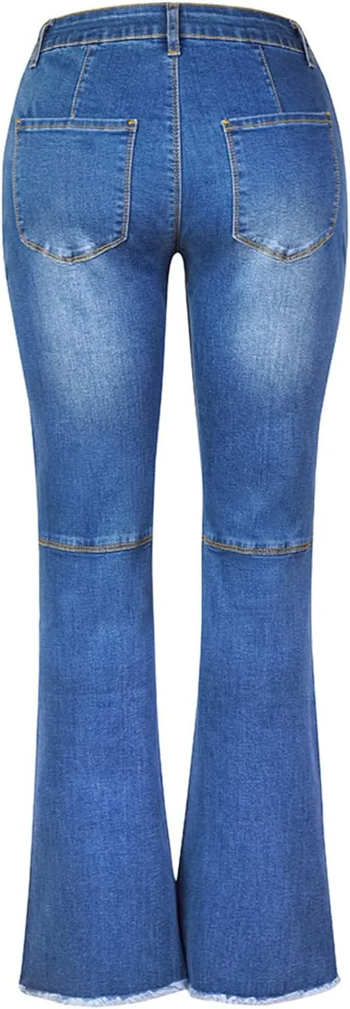 Jeans for Women Frayed Raw Hem Wide Leg Jeans High Waist Baggy Denim Pants Fashion Classic Piain Stretch Jeans Y2k