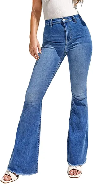 Jeans for Women Frayed Raw Hem Wide Leg Jeans High Waist Baggy Denim Pants Fashion Classic Piain Stretch Jeans Y2k