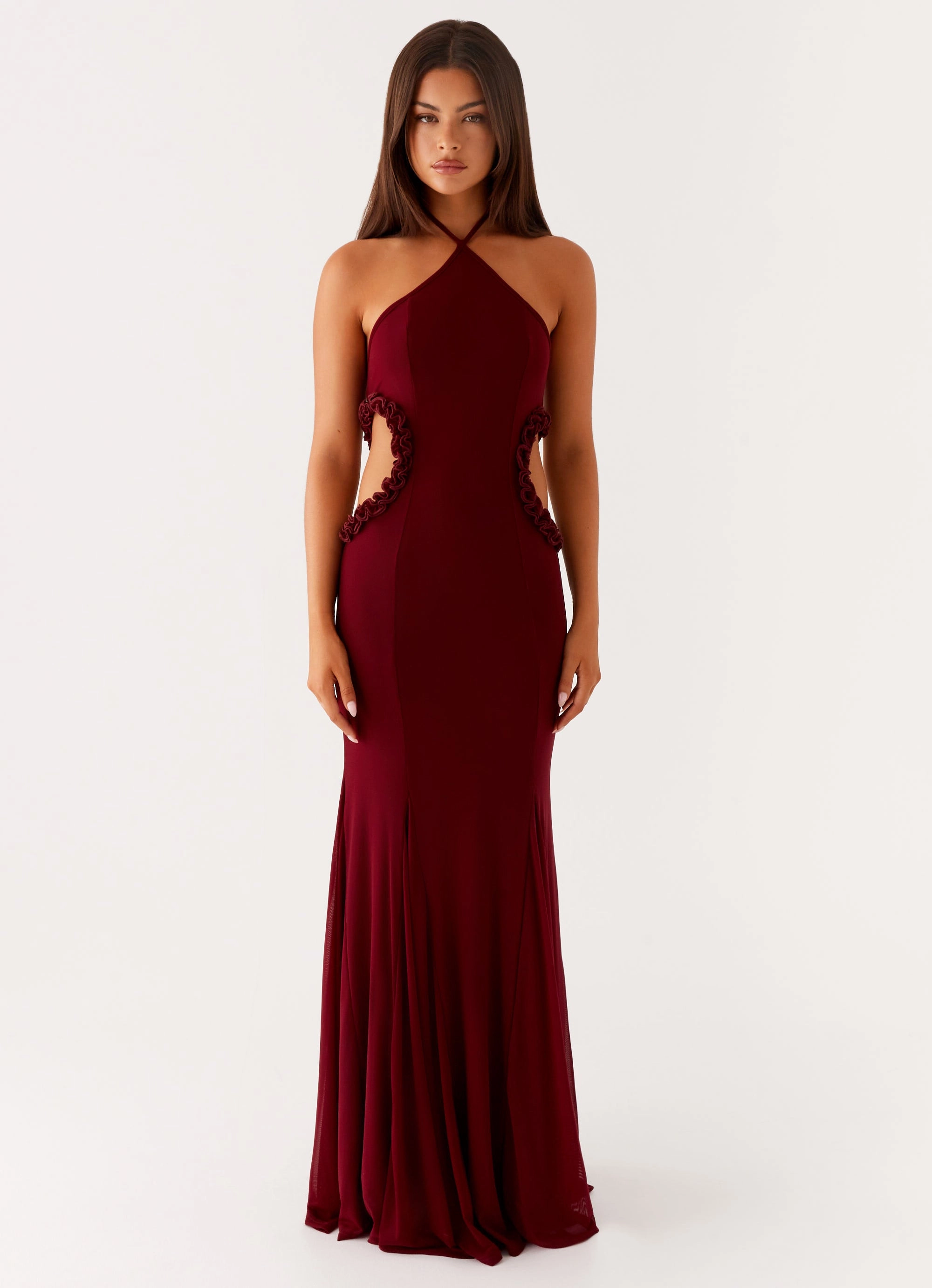 Earth-Tone City Layer Jemima Maxi Dress - Raspberry Wine