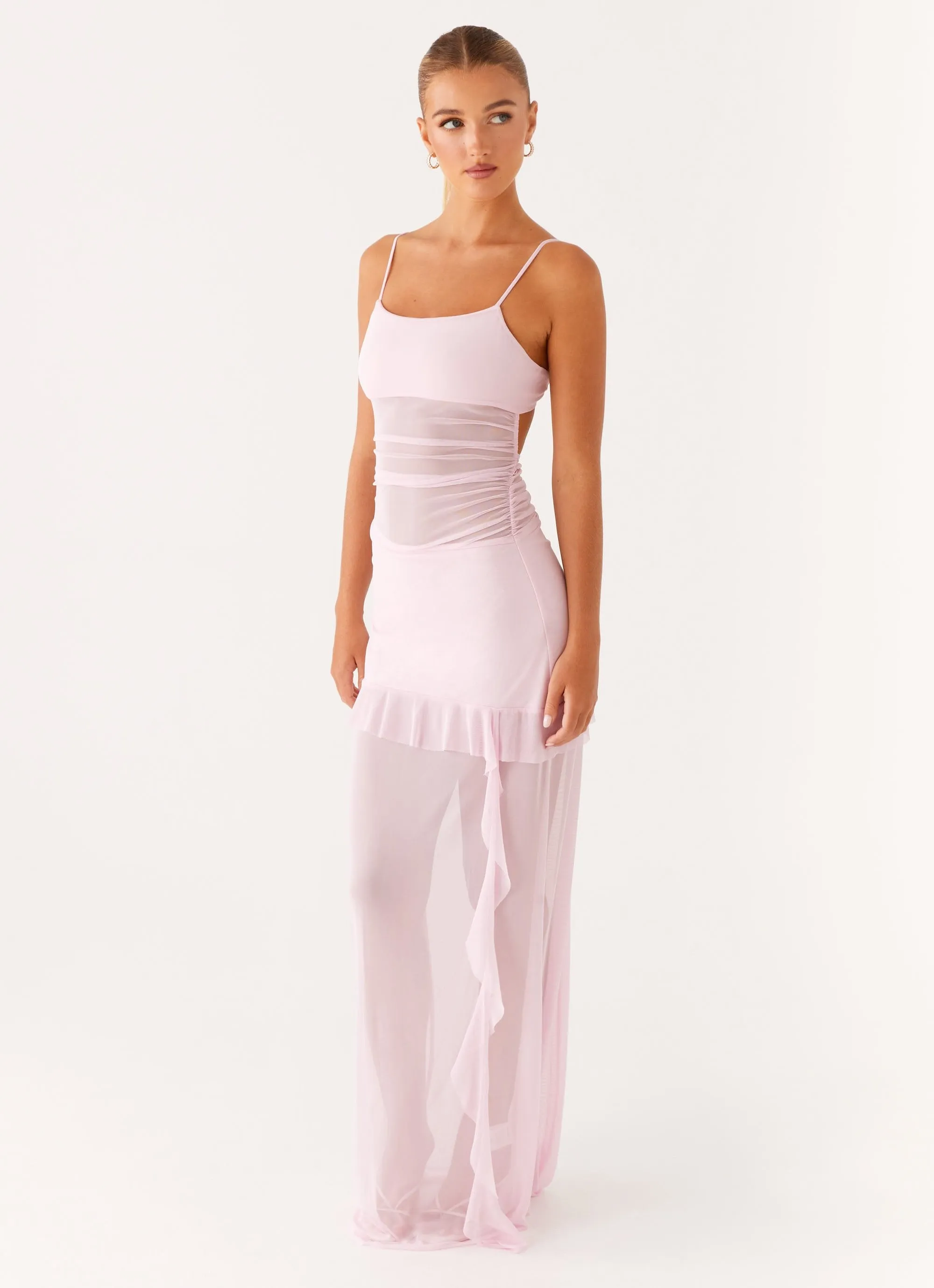 Hidden Pocket Jenni Ruffle Maxi Dress - Pink