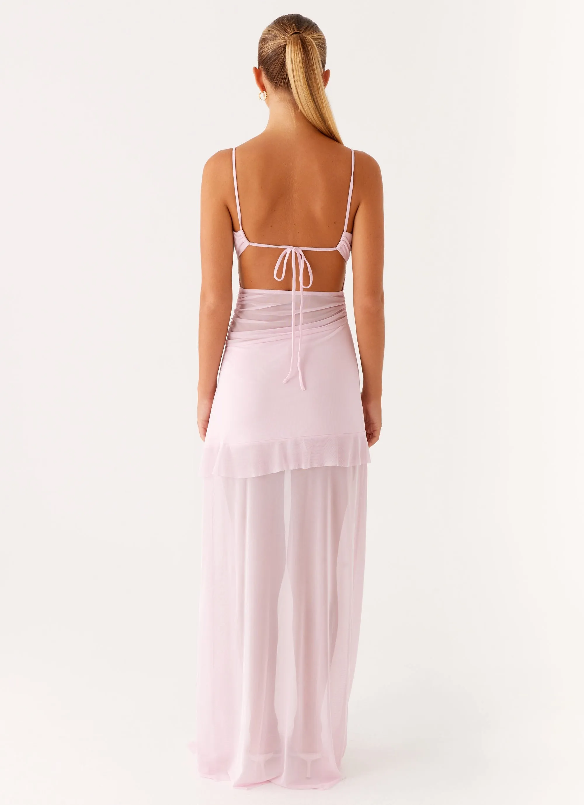 Jenni Ruffle Maxi Dress - Pink ElasticWaistband Wide Hemline