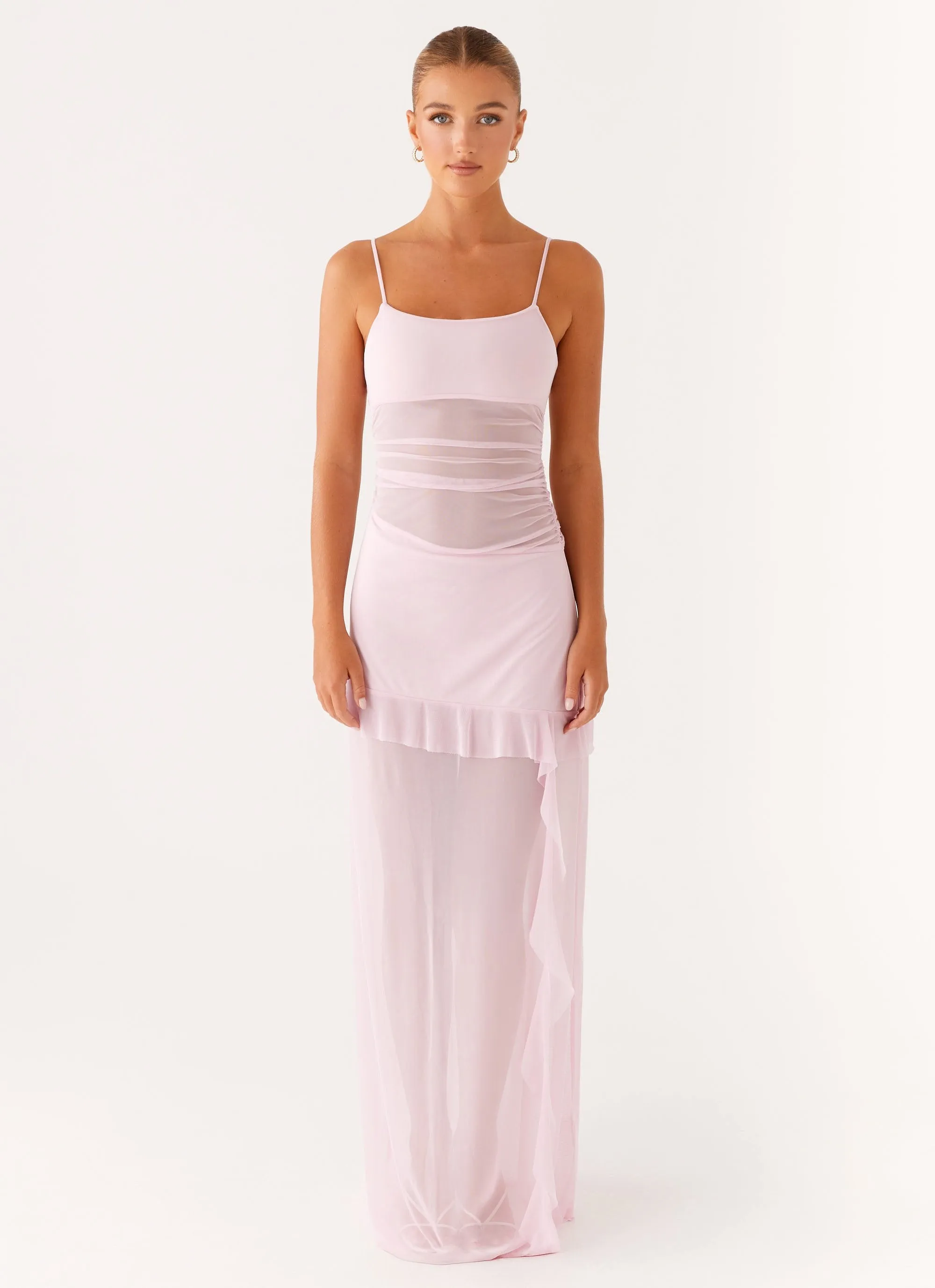 Matte Fabric Jenni Ruffle Maxi Dress - Pink