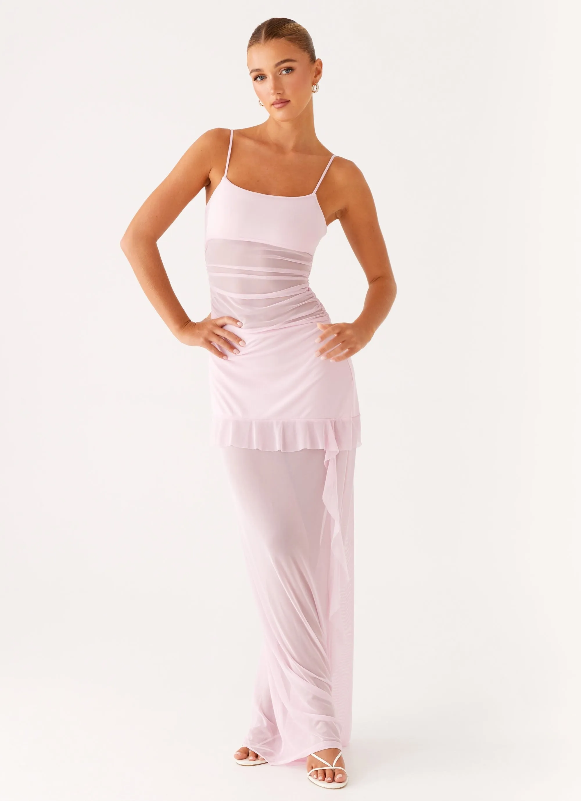 Jenni Ruffle Maxi Dress - Pink Effortless Layer Wear Clean Stitch