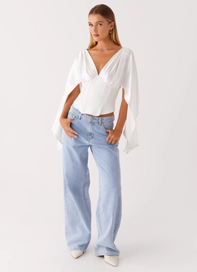Jennifer Long Sleeve Corset - Ivory Stretch Waistband Design
