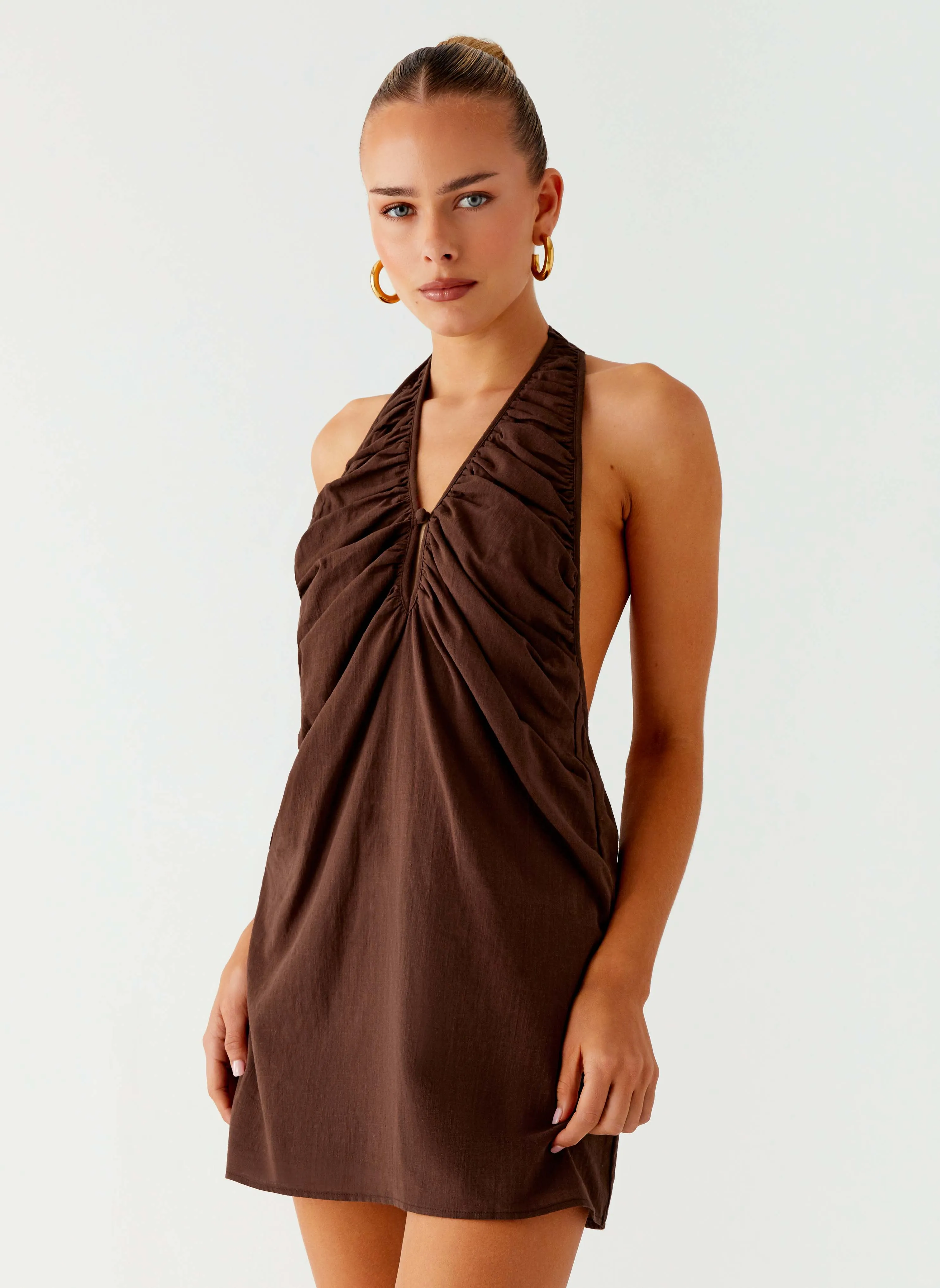 Office Shape Jepsen Halter Mini Dress - Chocolate