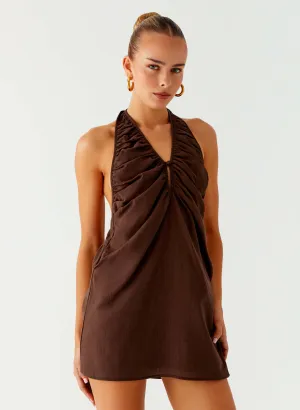 Sleek Look Beaded-Sleeve Jepsen Halter Mini Dress - Chocolate