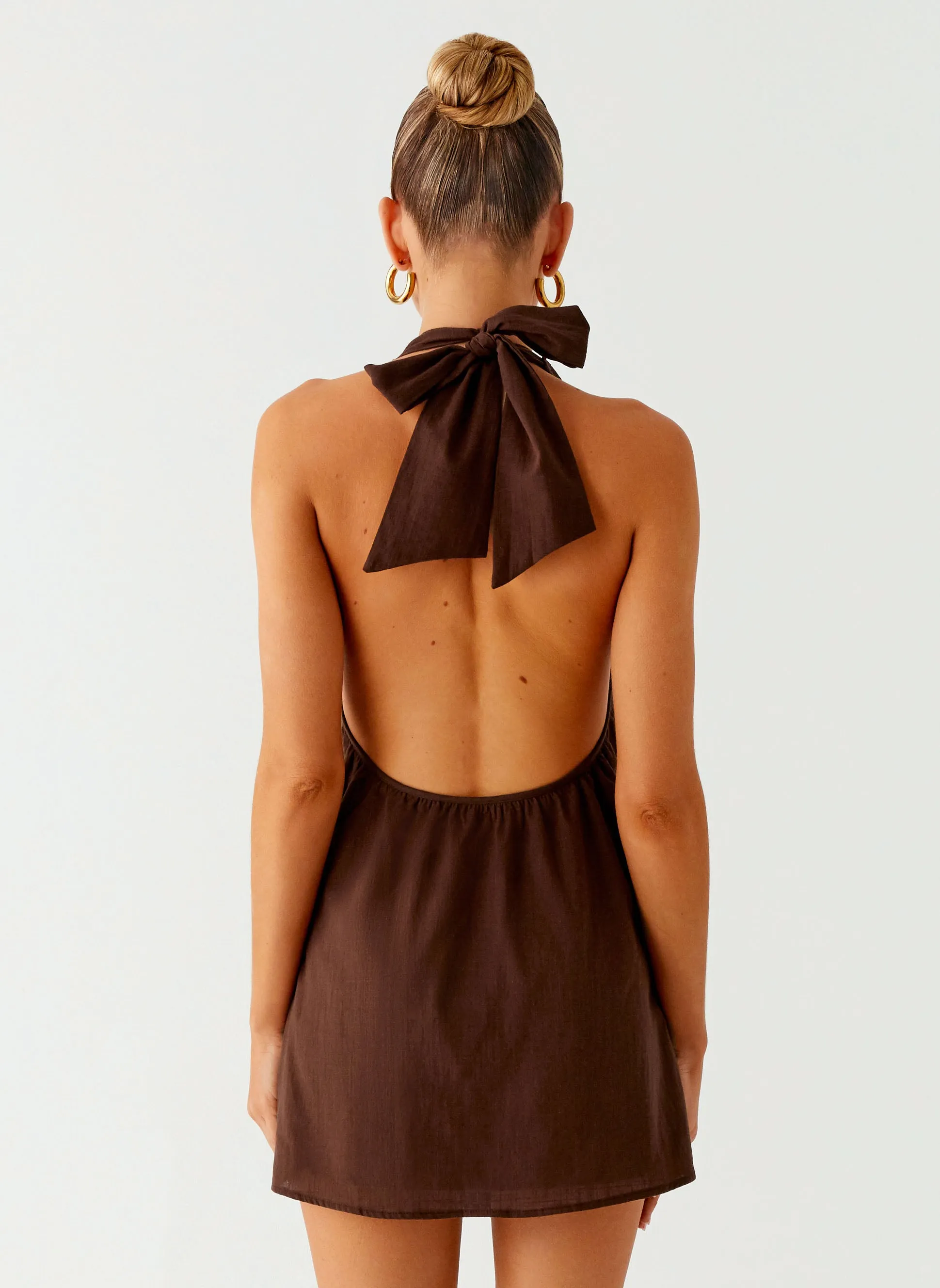 Garden Scene Jepsen Halter Mini Dress - Chocolate