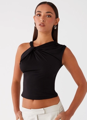 Shape Retention Fabric Jesse Twist Shoulder Top - Black