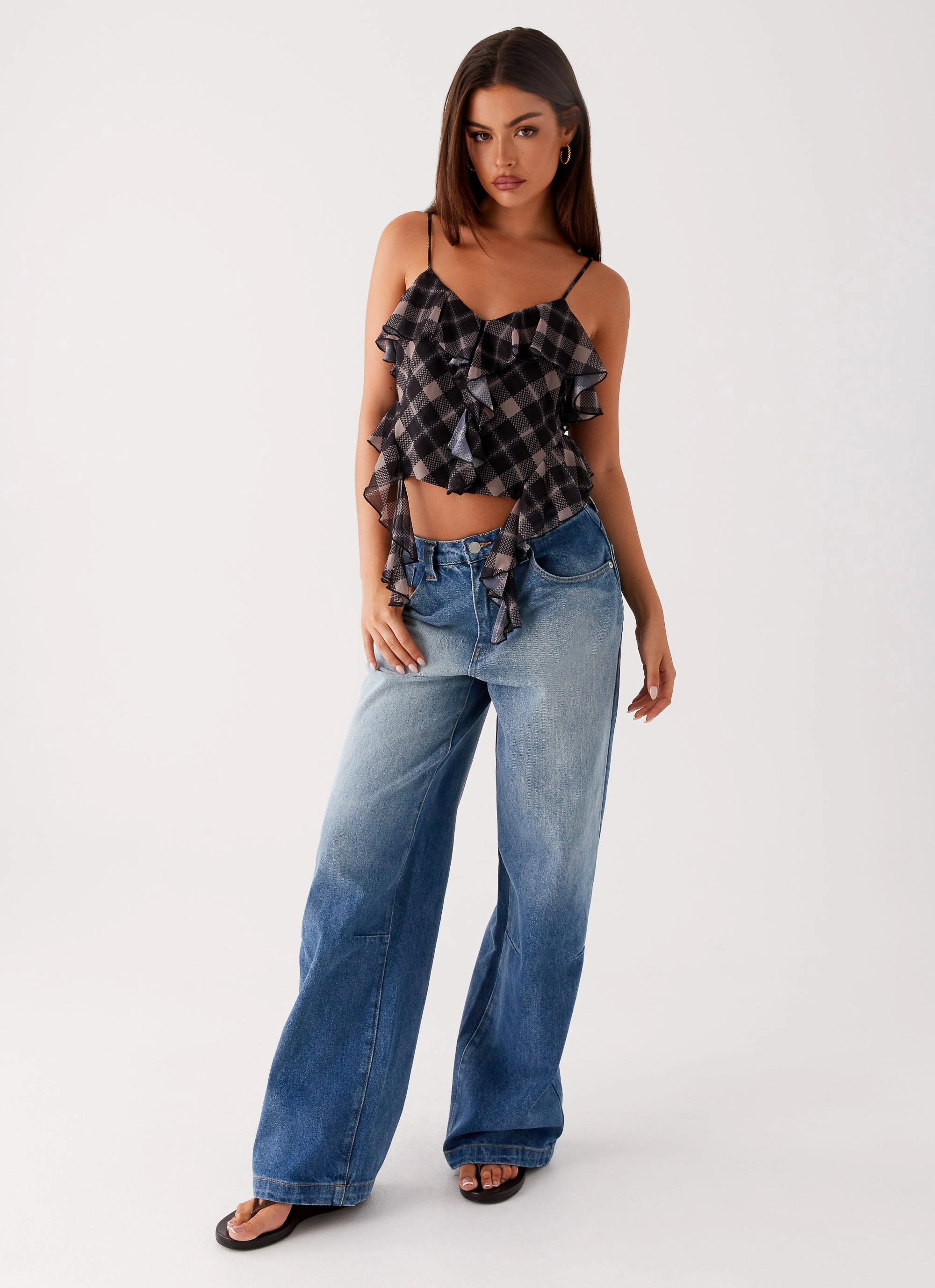 Jessie Cami Top - Taupe Check Noise Reducing Fabric Treatment
