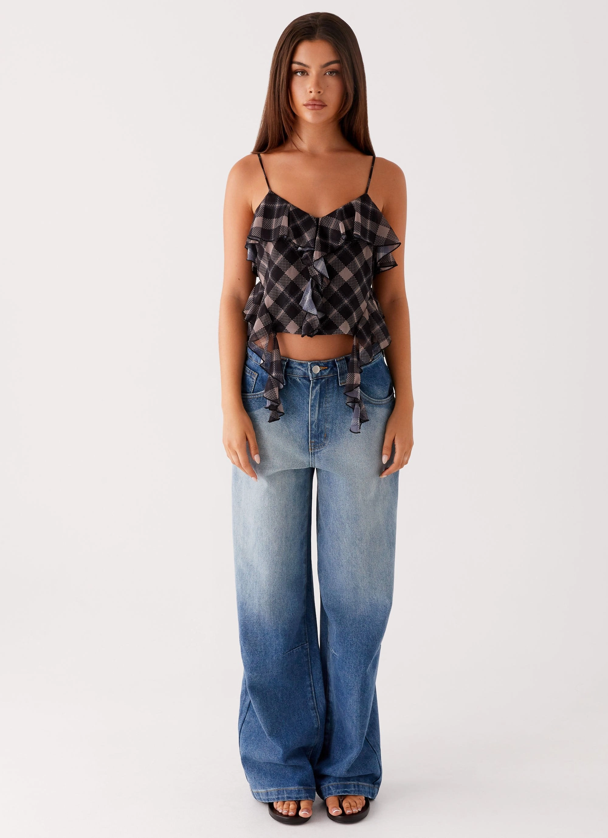 Soft Cotton Jessie Cami Top - Taupe Check