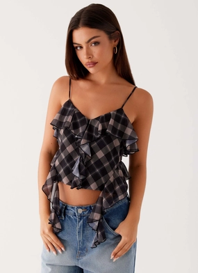 Jessie Cami Top - Taupe Check Eco Conscious Dye Process