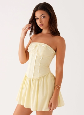 Kienna Strapless Mini Dress - Yellow Handmade