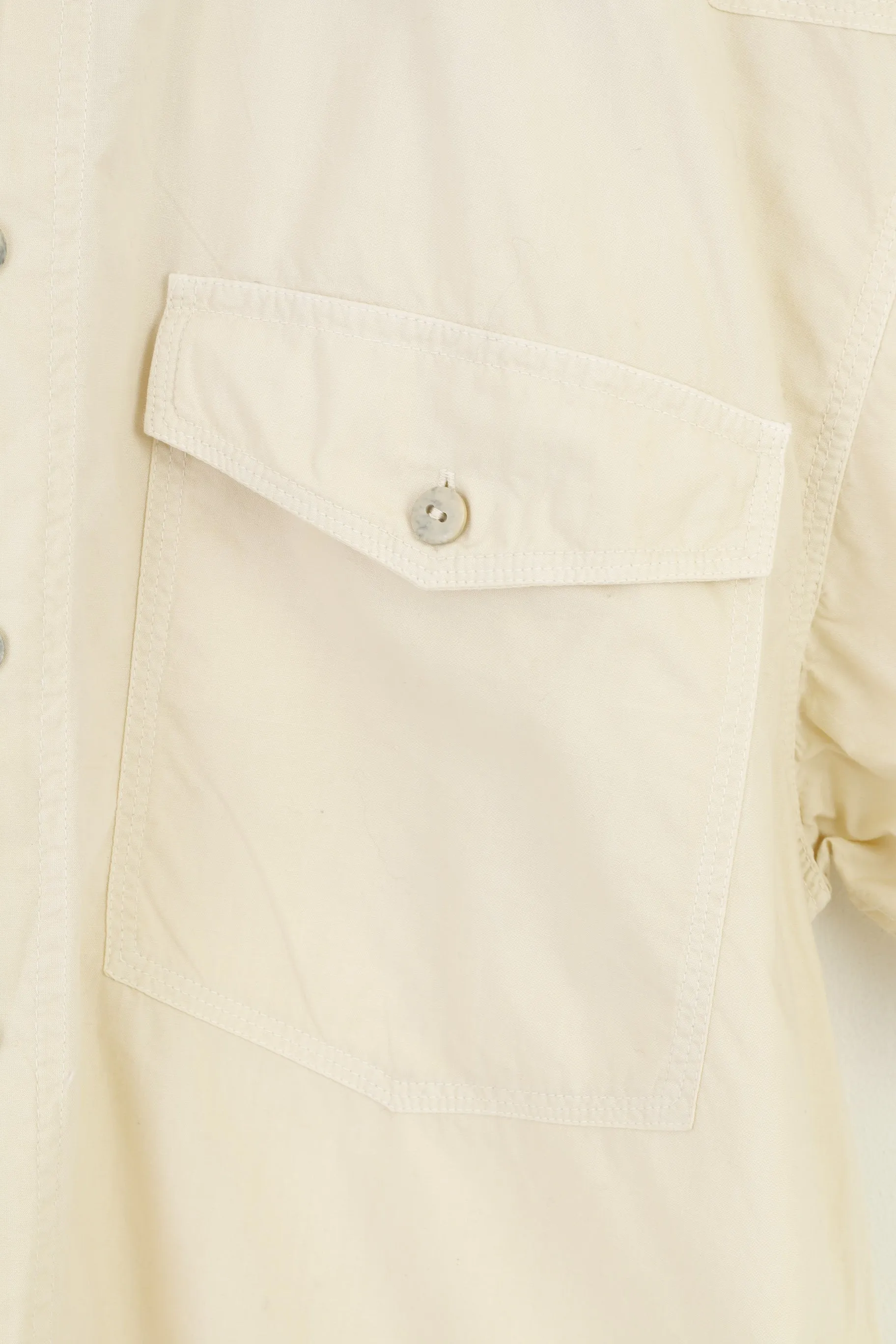 Jinglers Men L Casual Shirt Beige Cotton Short Sleeve Pockets Bottoms Collar Vintage Top