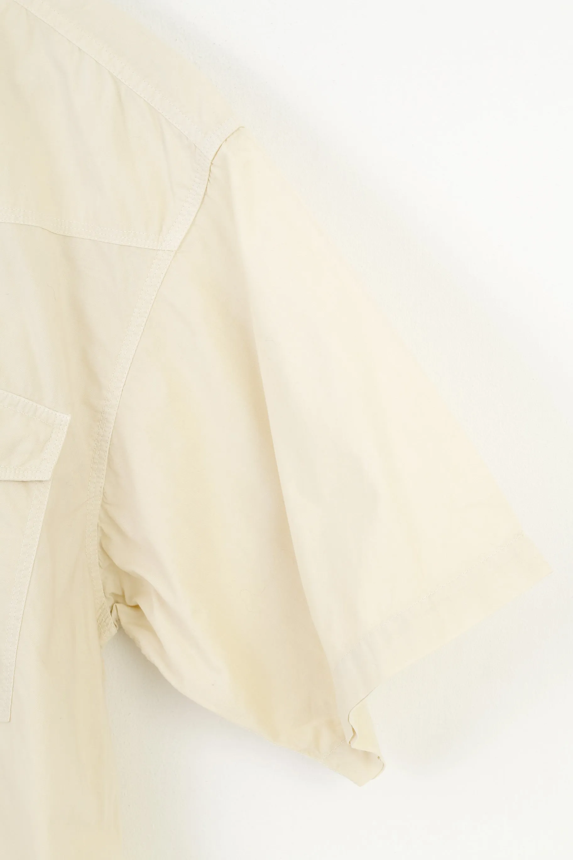 Jinglers Men L Casual Shirt Beige Cotton Short Sleeve Pockets Bottoms Collar Vintage Top