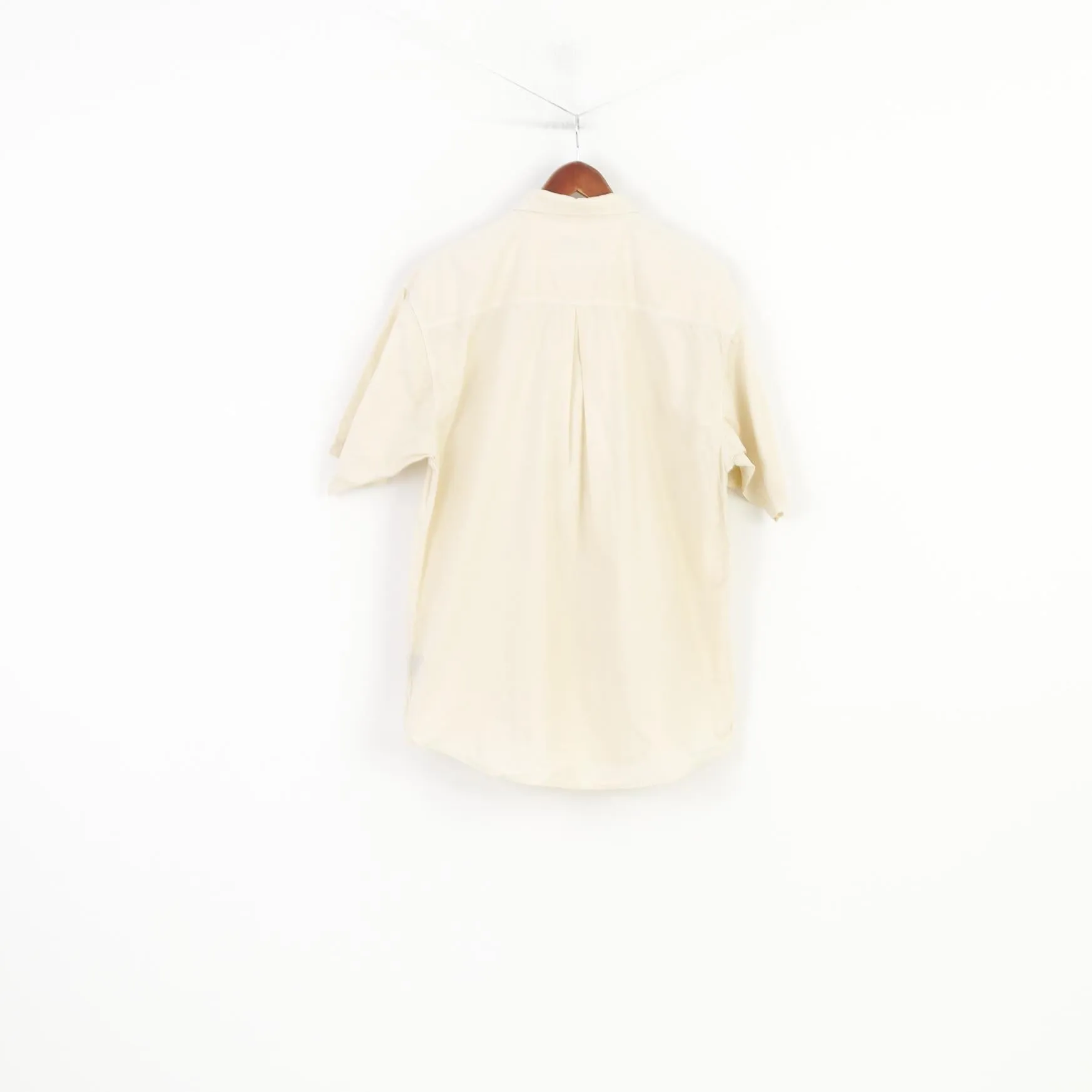 Jinglers Men L Casual Shirt Beige Cotton Short Sleeve Pockets Bottoms Collar Vintage Top