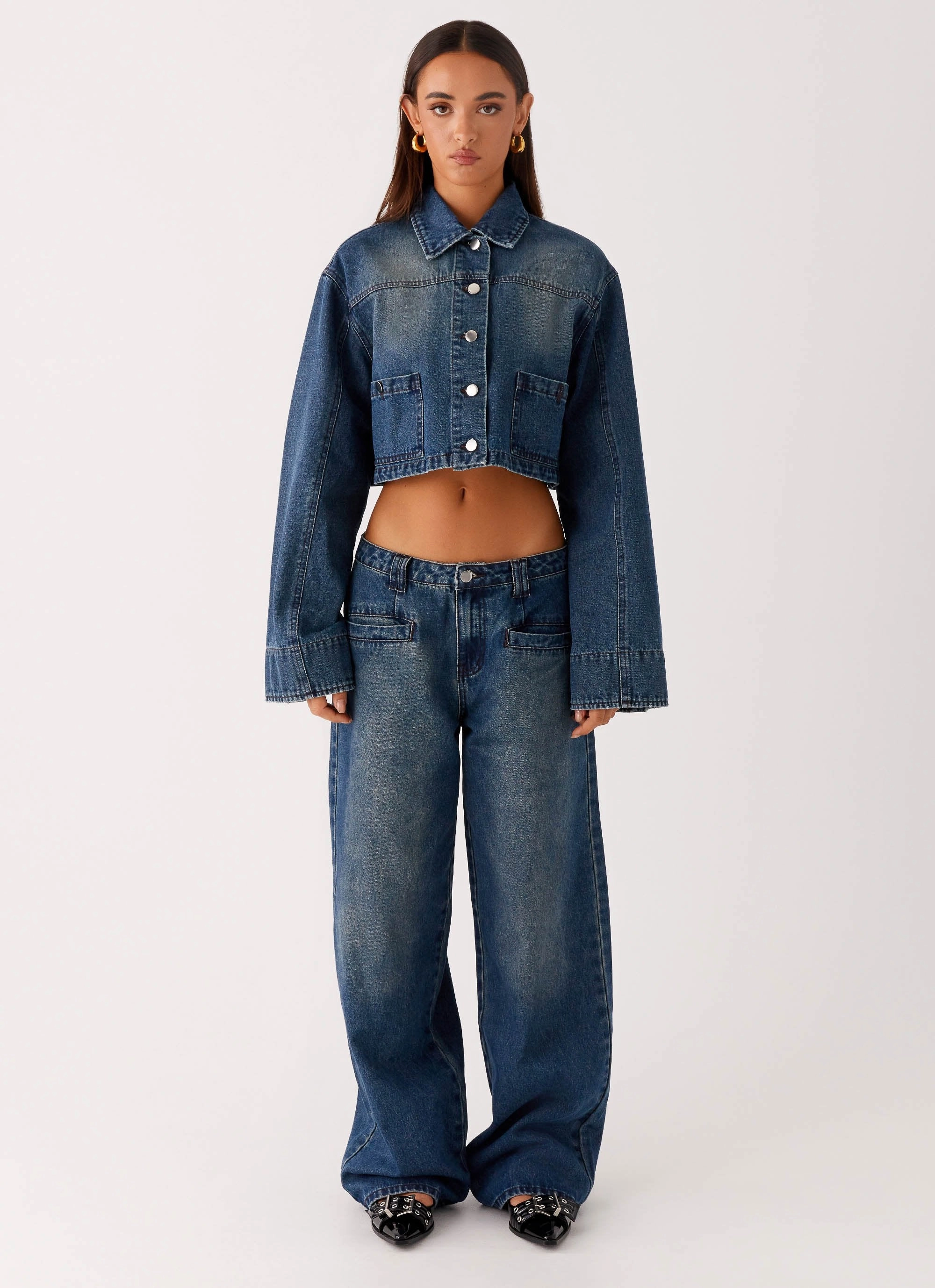 Joan Cropped Denim Jacket - Indigo Down Filled Stain Proof