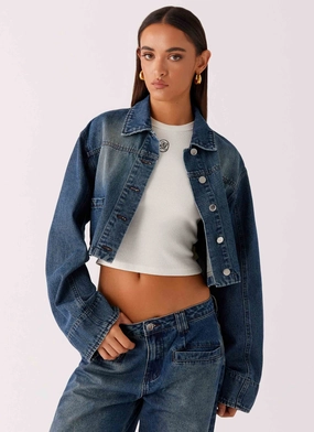 Joan Cropped Denim Jacket - Indigo Stain Resistant