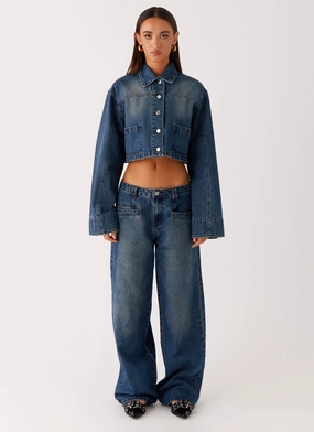 windproof Elasticized Cuffs Joan Denim Jeans - Indigo
