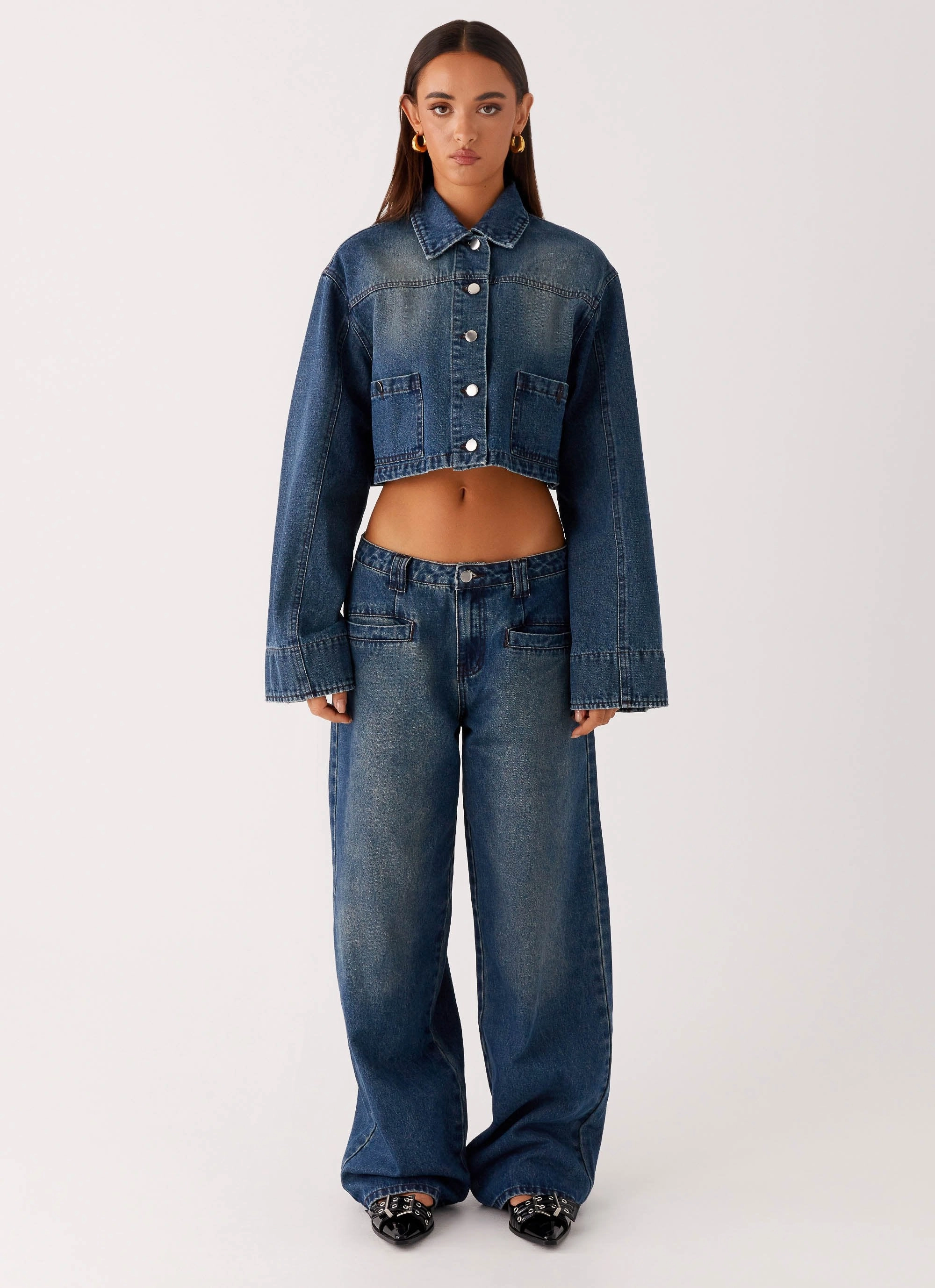 windproof Elasticized Cuffs Joan Denim Jeans - Indigo