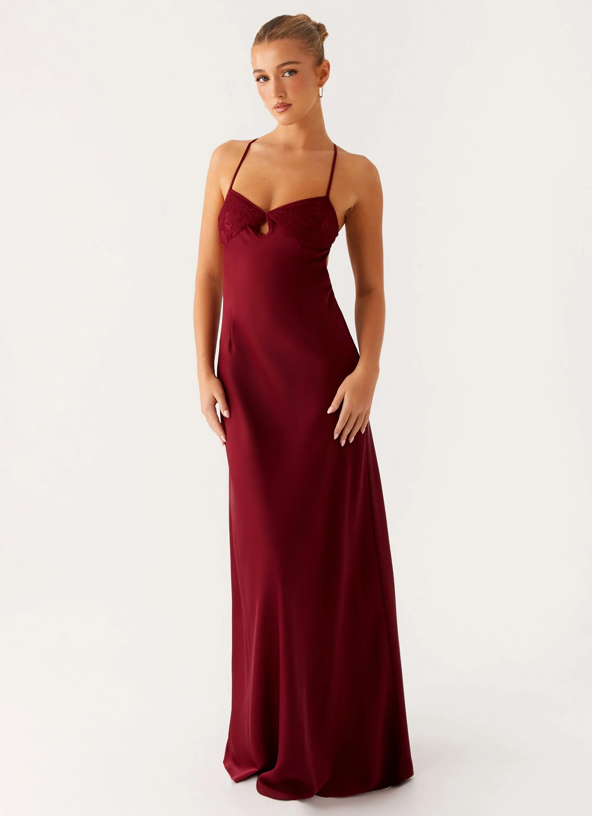 Texture Rich Golden Scene Joanie Maxi Dress - Maroon