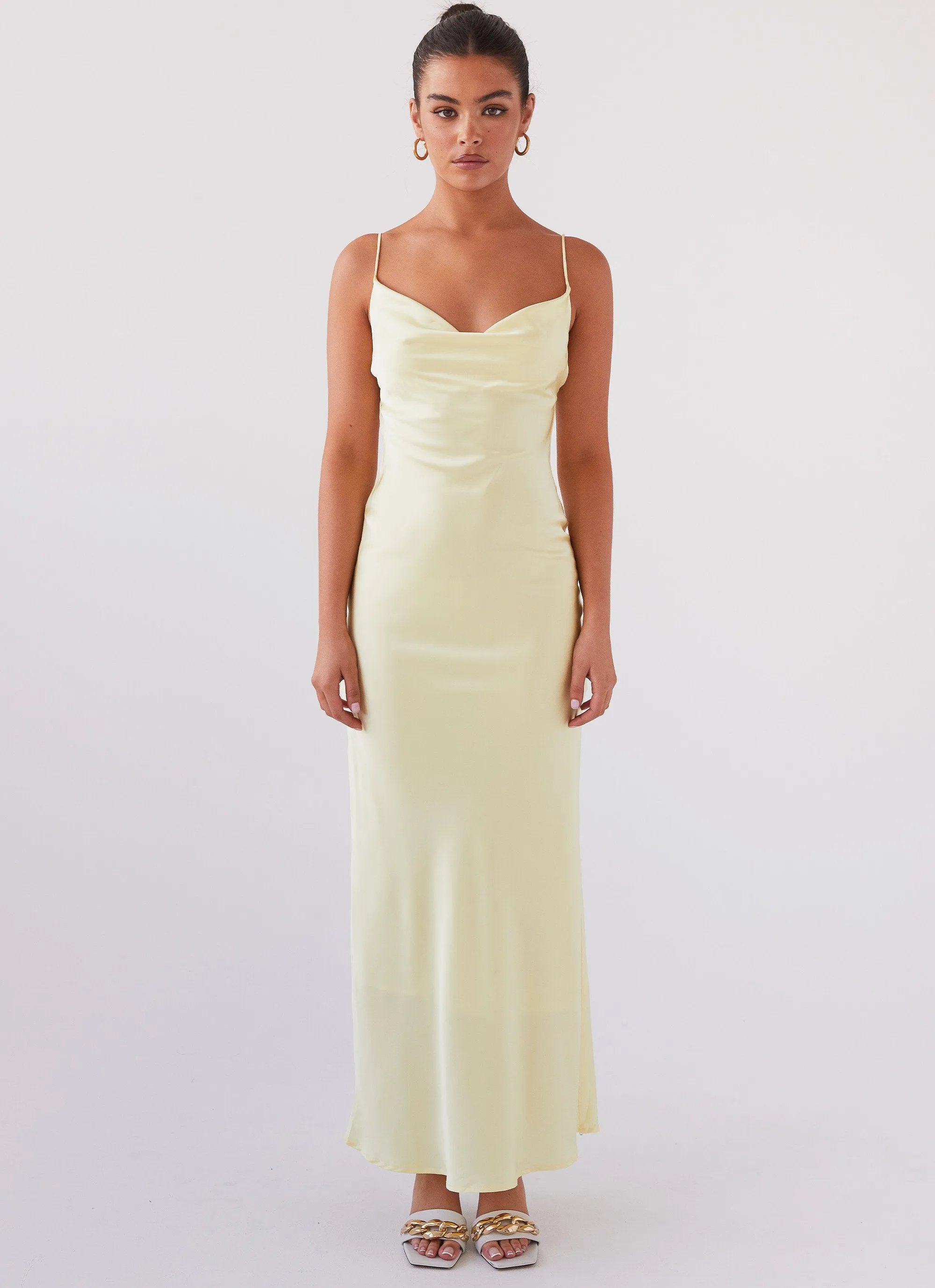 Olive Tone Joanna Satin Maxi Dress - Lemon