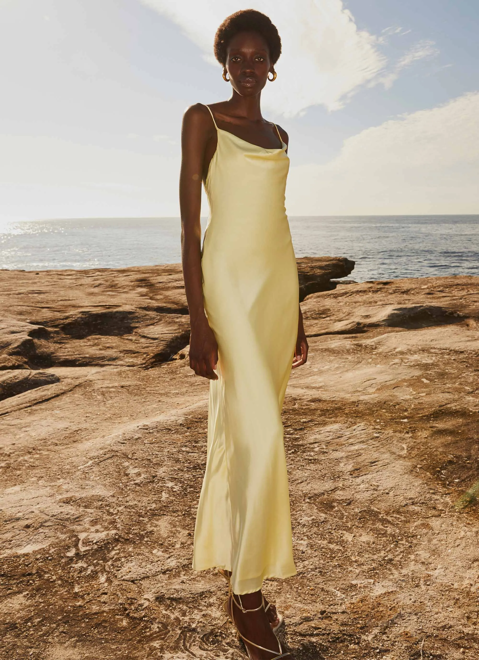 Functional Layer Joanna Satin Maxi Dress - Lemon