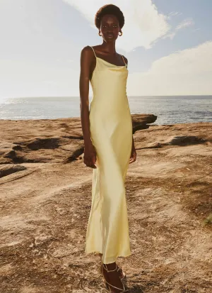 Functional Layer Joanna Satin Maxi Dress - Lemon