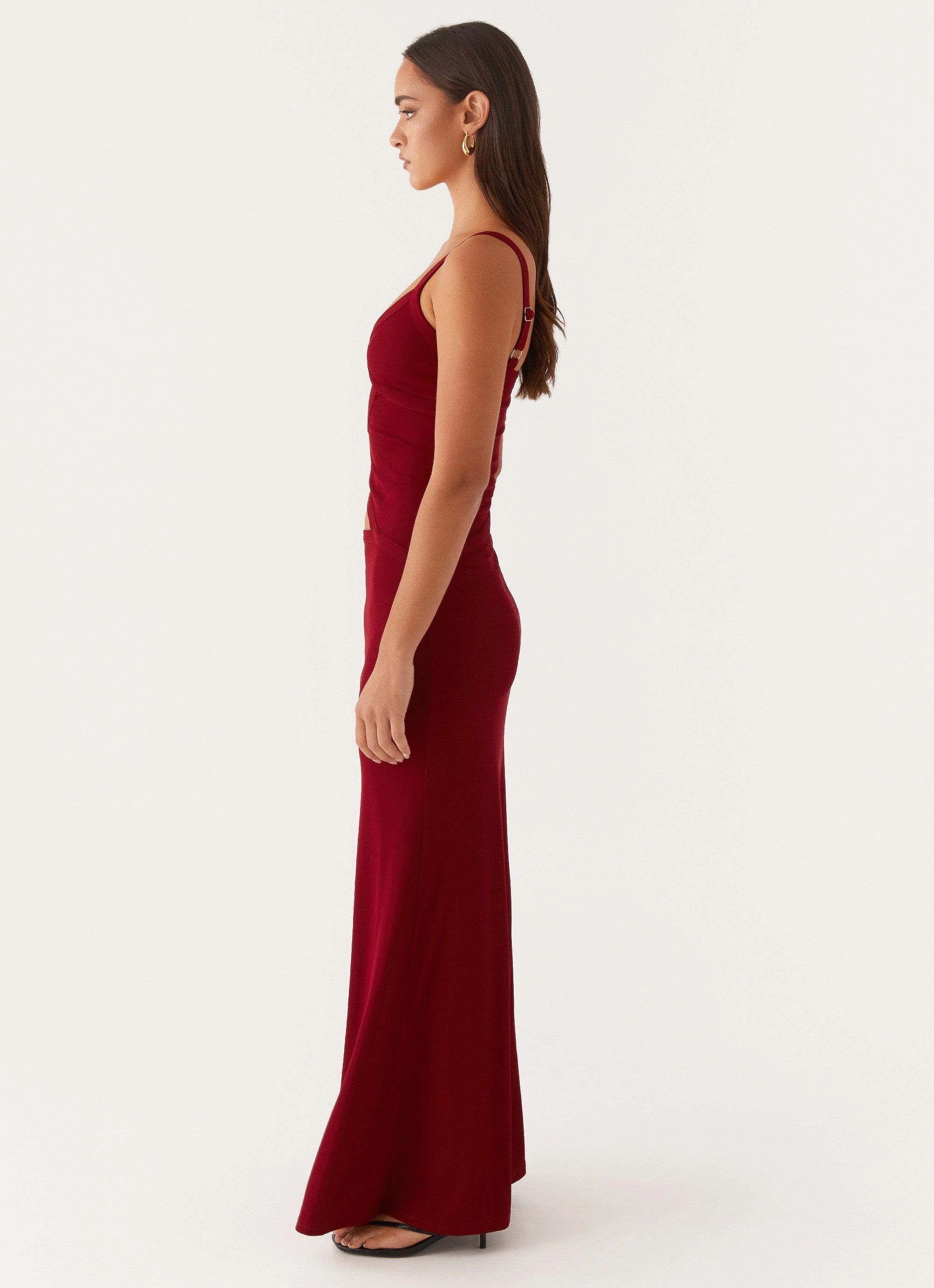 Jocelyn Maxi Dress - Maroon Sleek and Simple Tailored Elegance