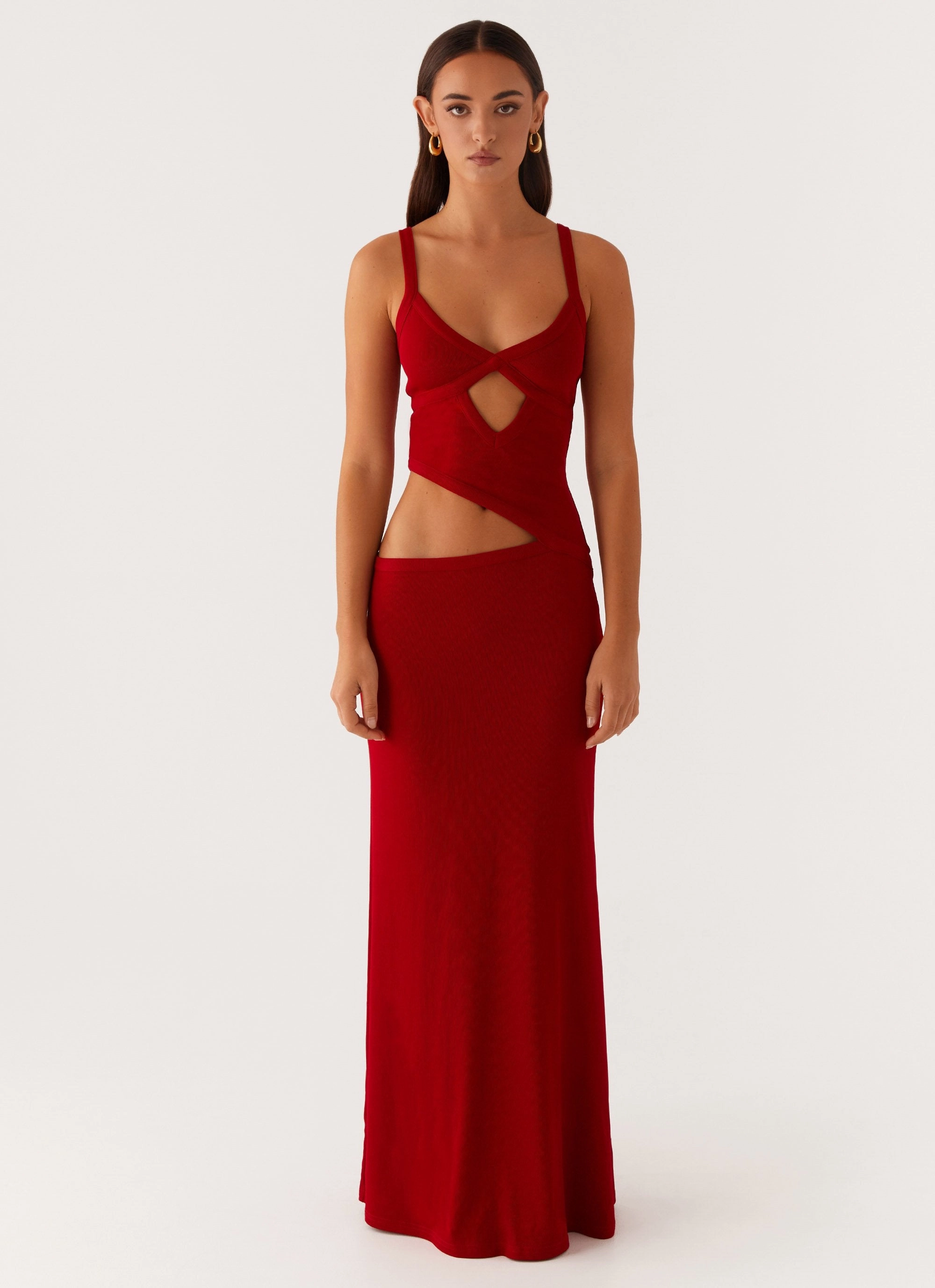 Jocelyn Maxi Dress - Red Everyday Comfort Wear Feminine Cut